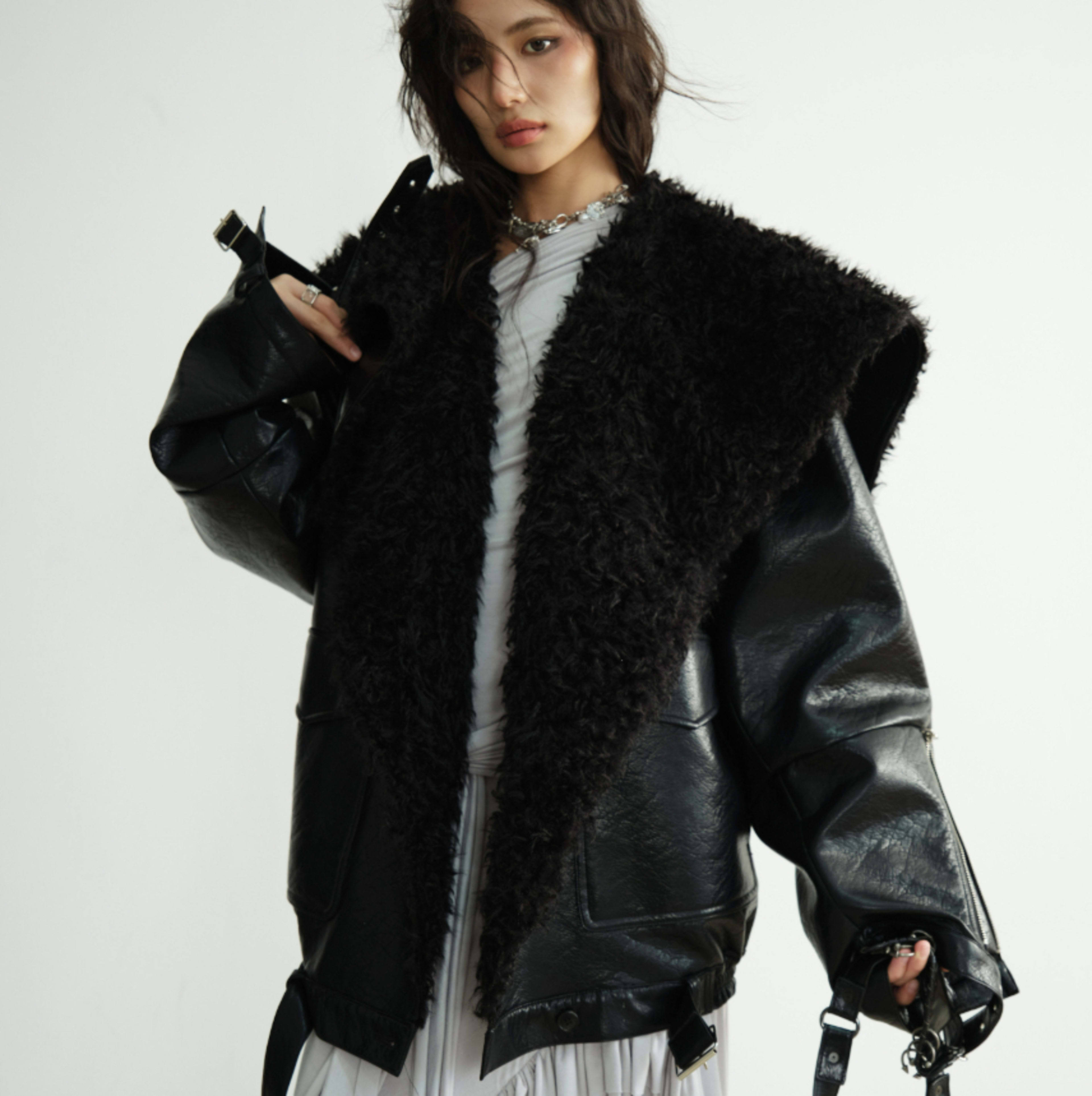 Mid-length Heavyweight PU Leather Silhouette Jacket