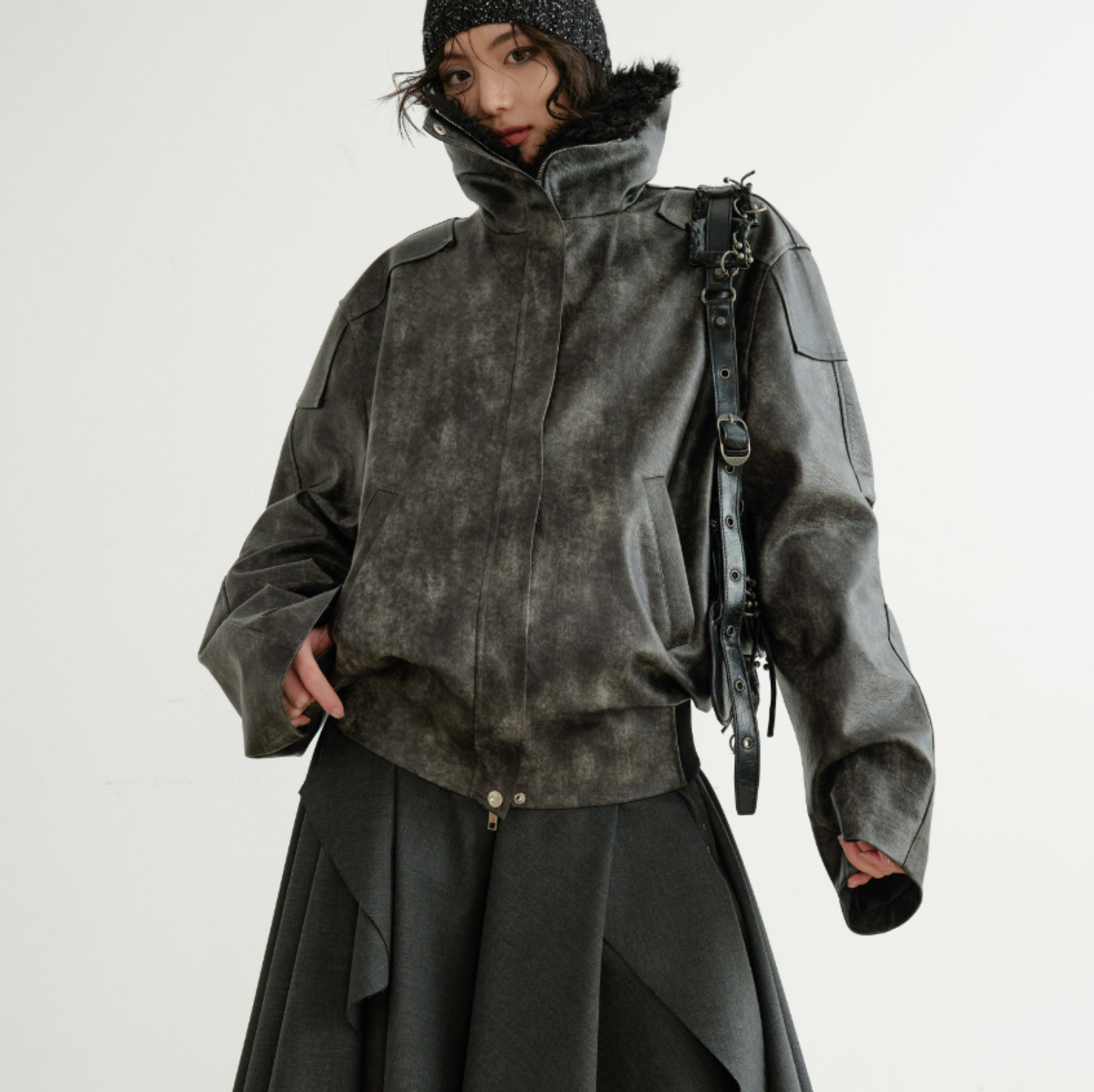 Turtleneck Smoky-blend PU Faux Leather Jacket 5