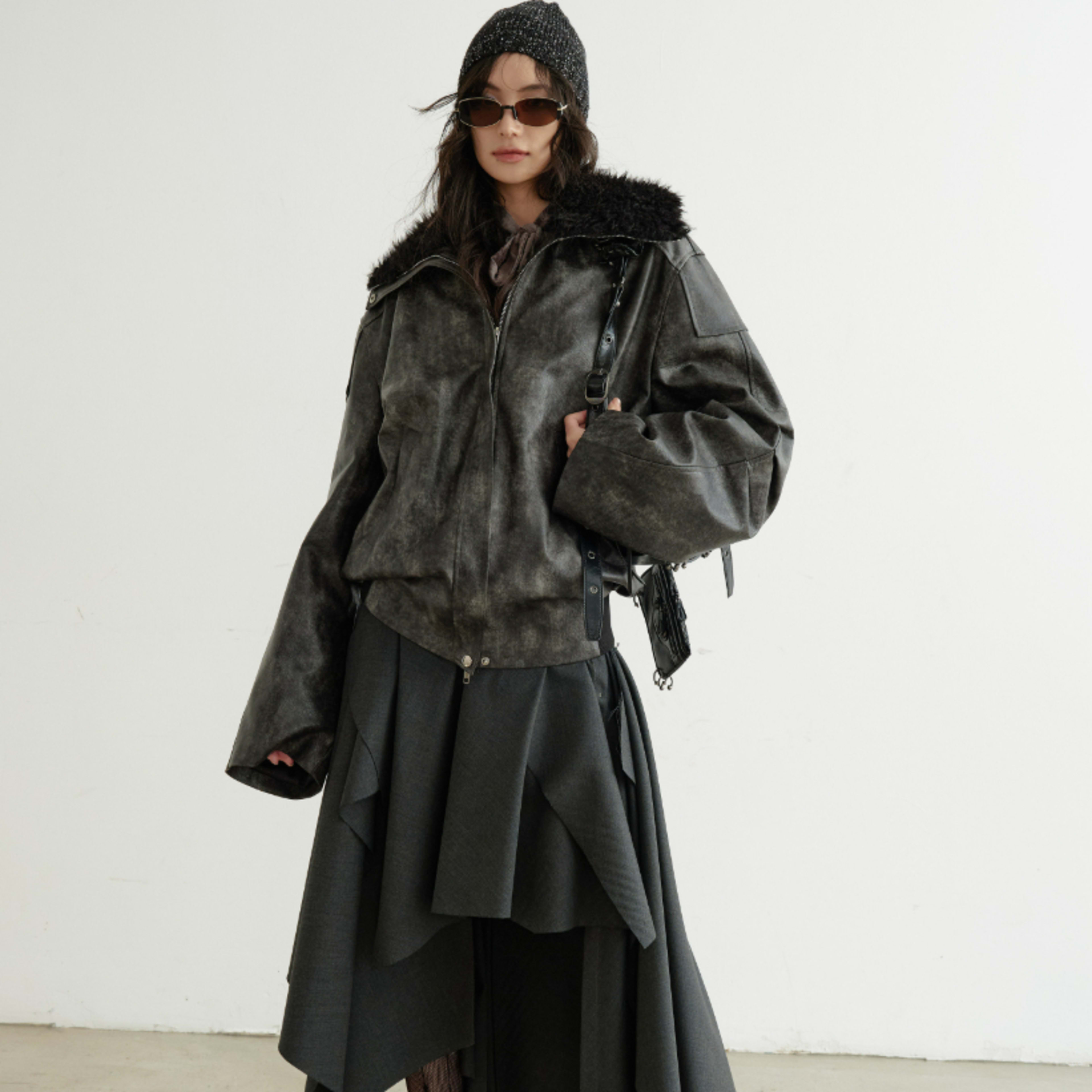 Turtleneck Smoky-blend PU Faux Leather Jacket 3