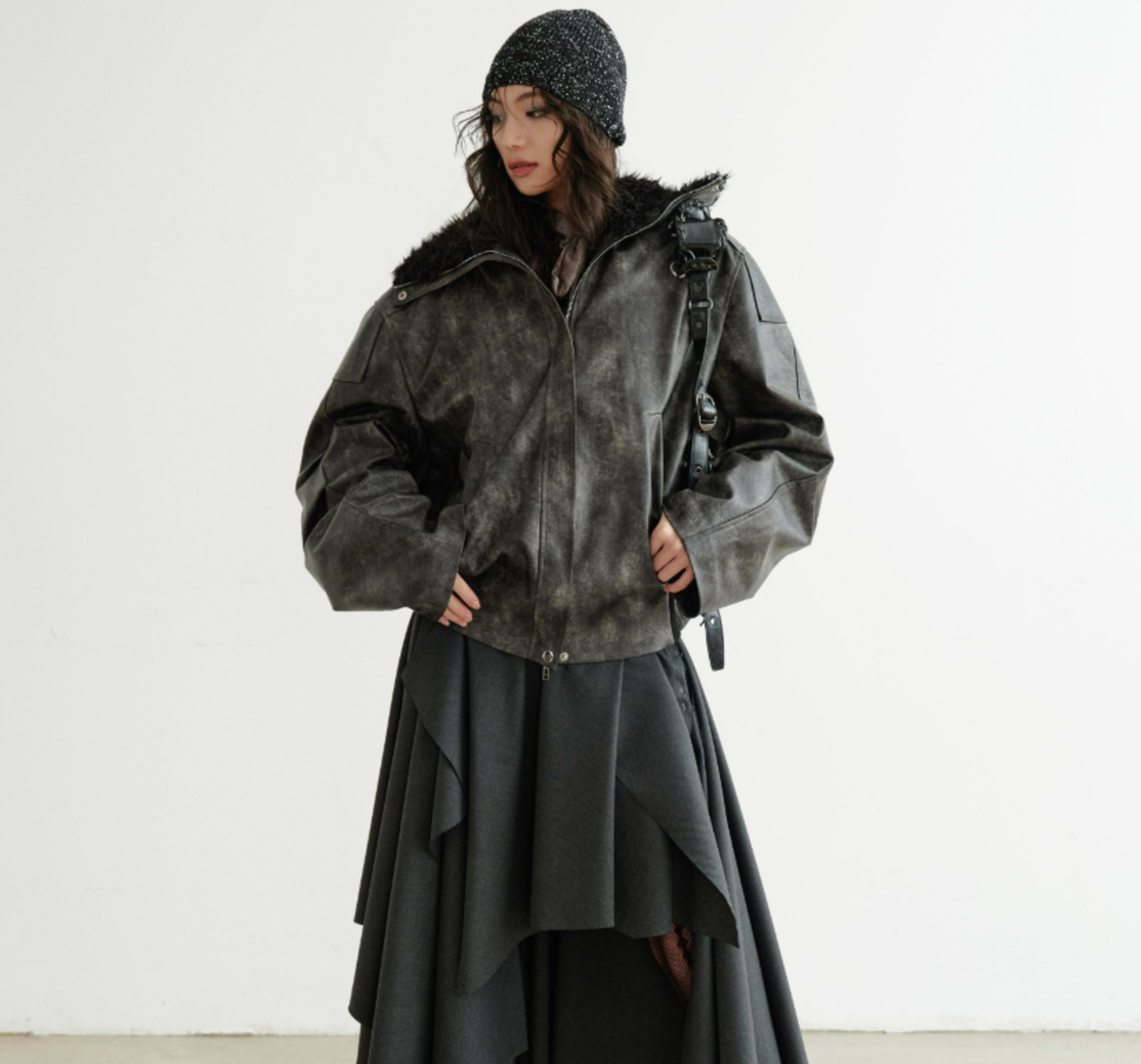 Turtleneck Smoky-blend PU Faux Leather Jacket