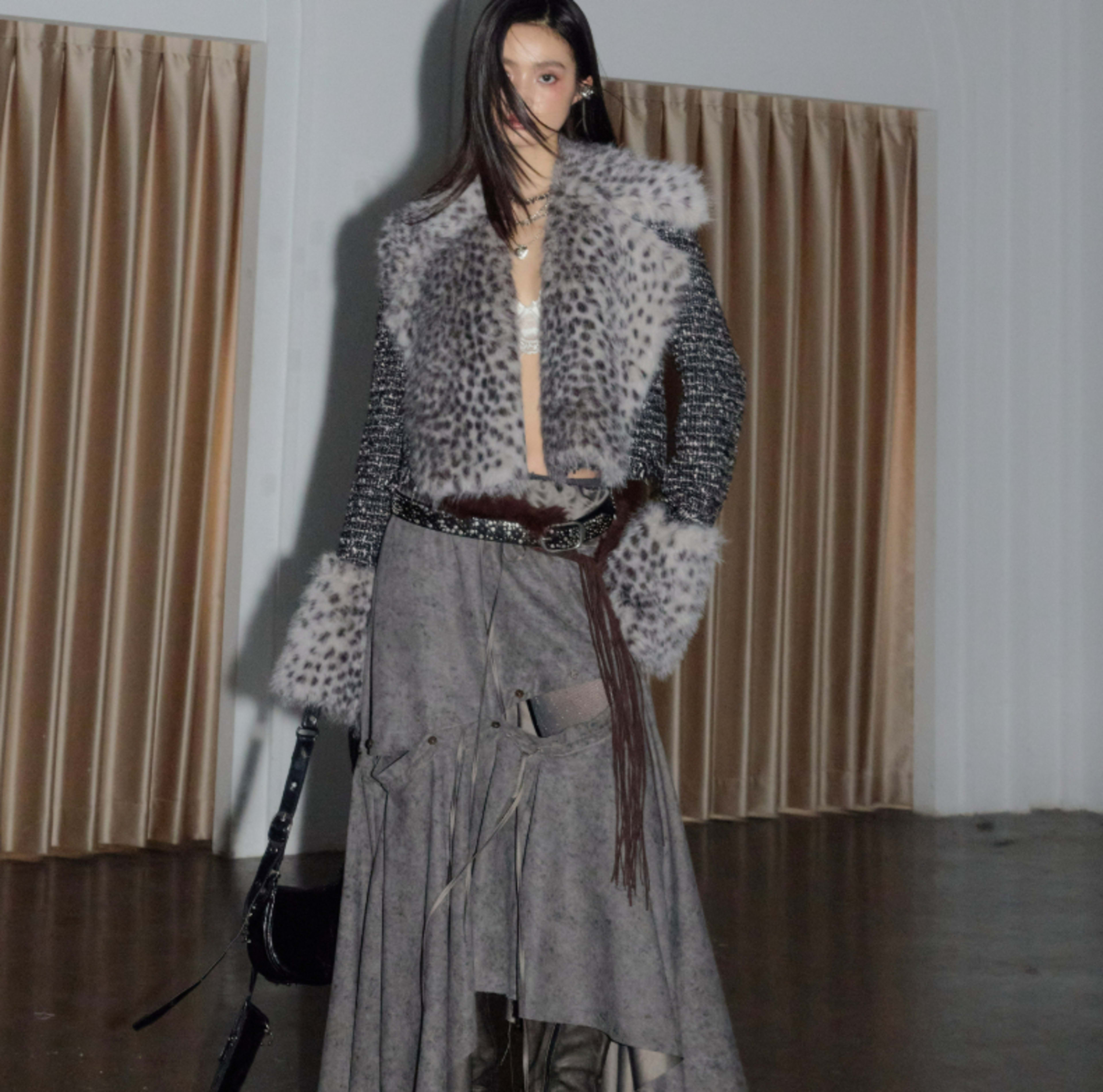 Leopard-print Faux-fur Detachable Wild And Sassy Short Coat