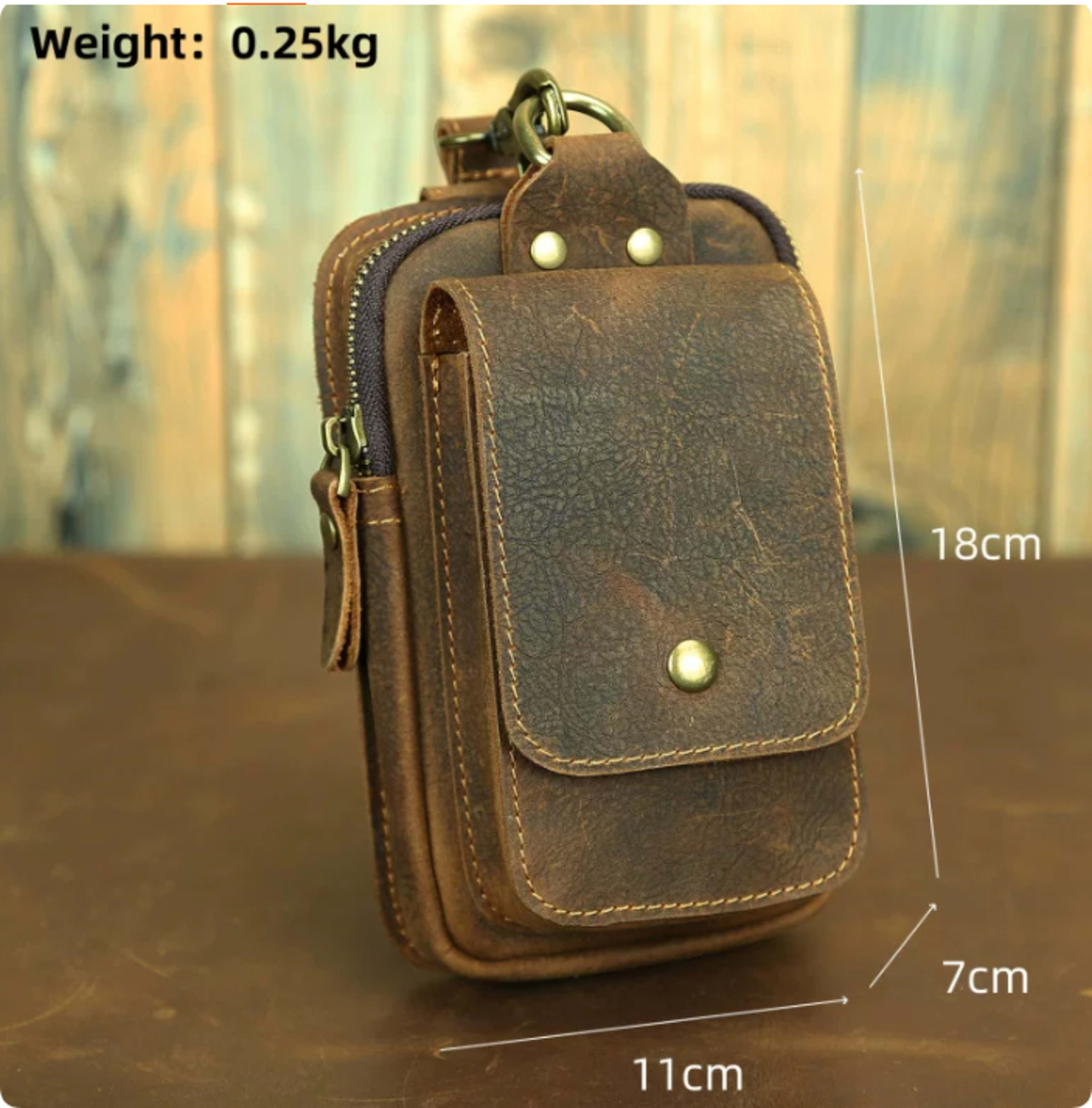 Retro Top Layer Cowhide Phone Bag, Crazy Horse Leather Men's Belt Waist Bag 6