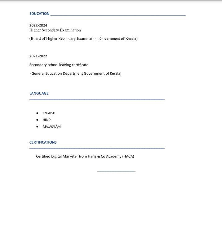 ATS friendly resume of a student