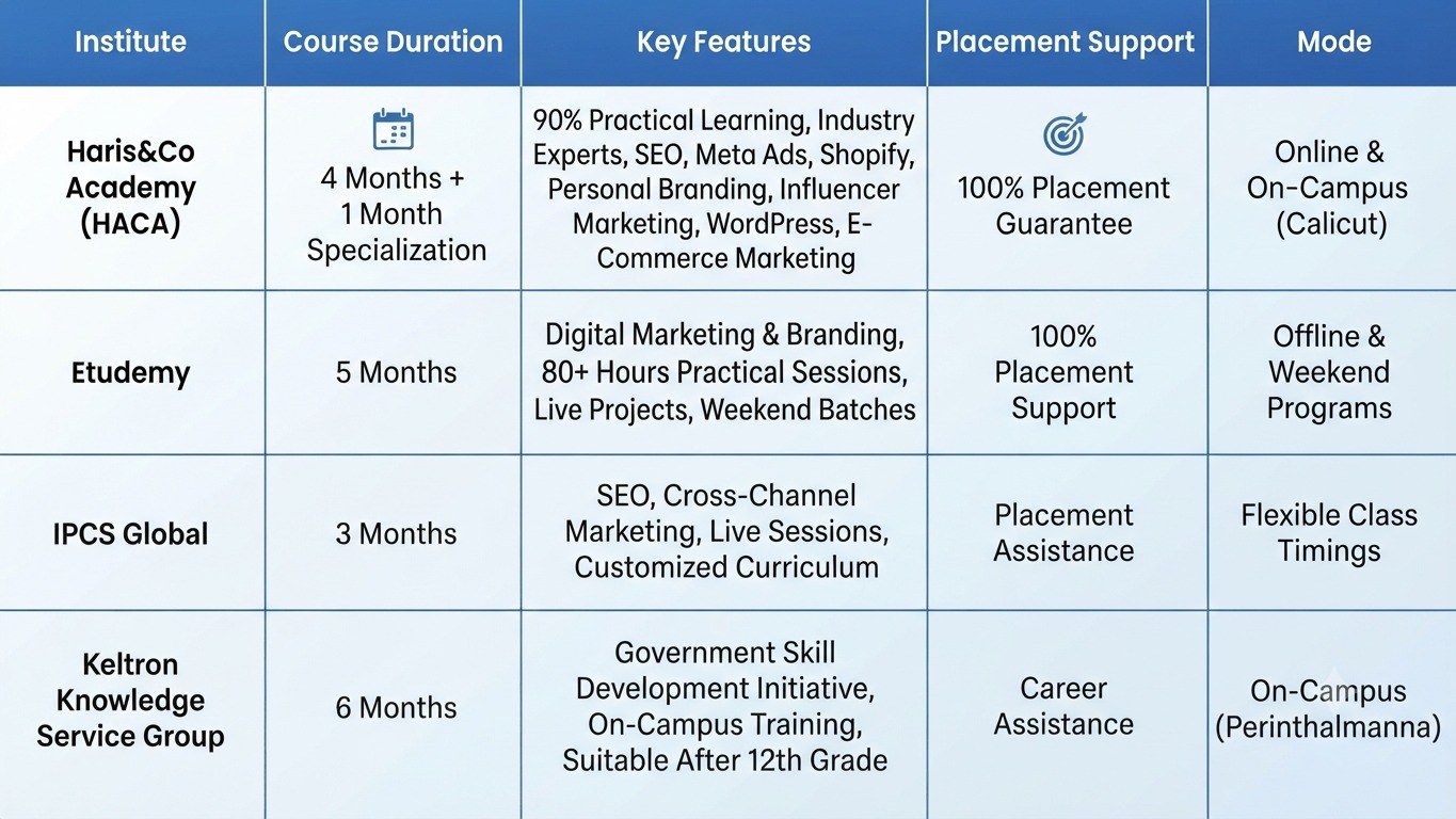 comparison of digital marketing course in Perinthalmanna
