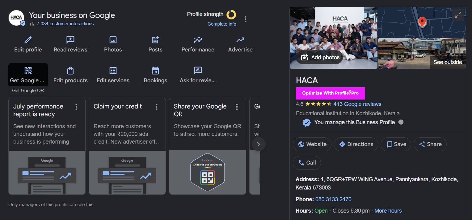 Verified GMB Profile of HACA
