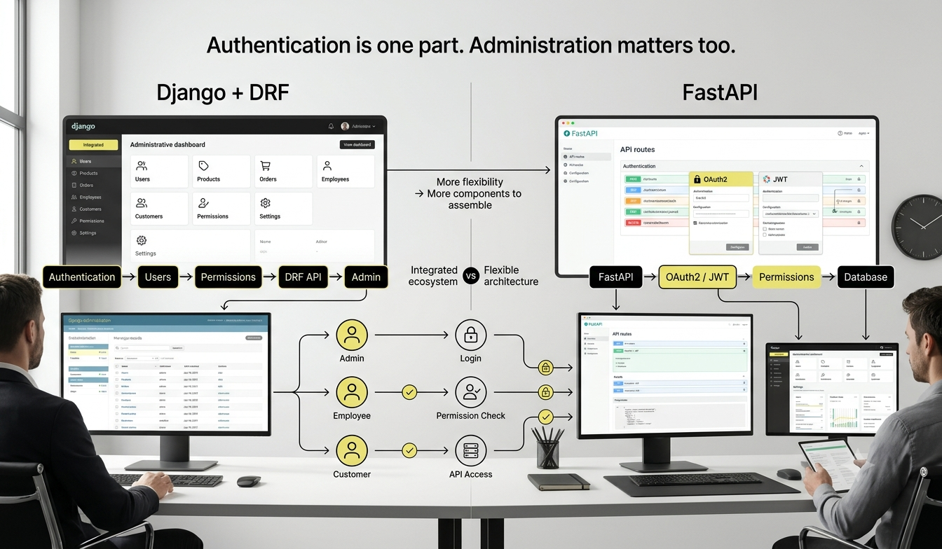 Which framework has better authentication and admin features?