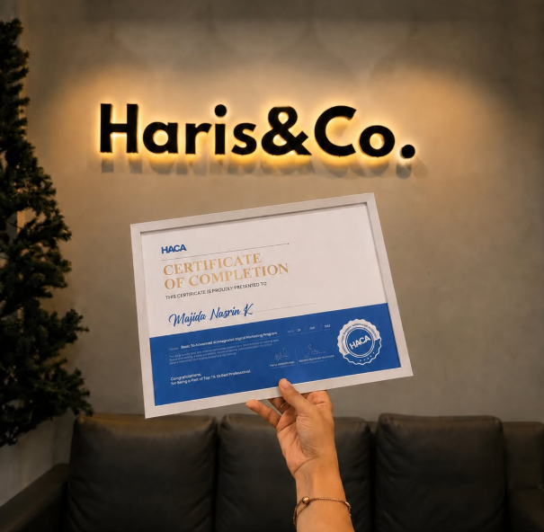 Majida's Course Completion Certificate from HACA Marketing School
