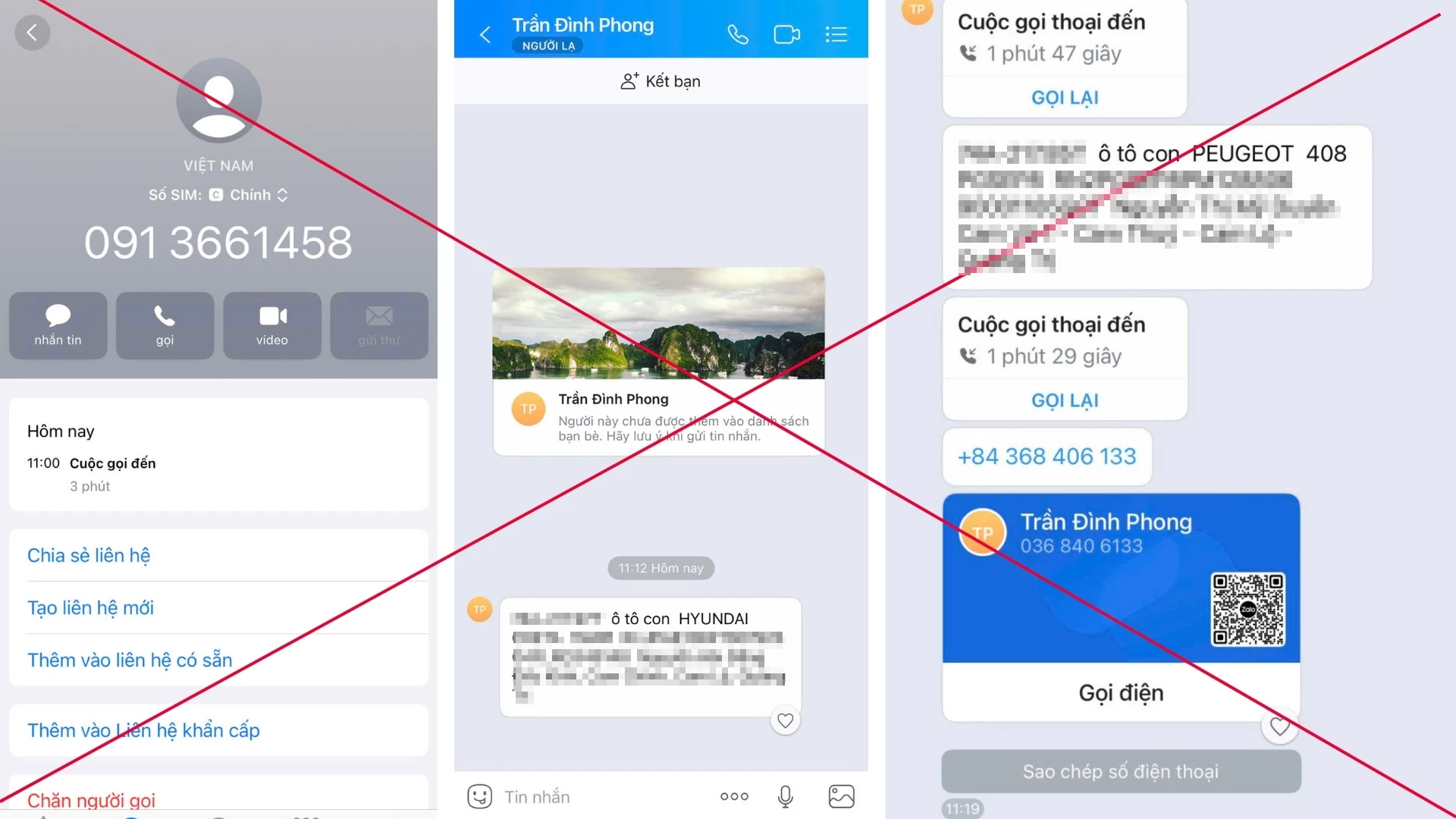 Các đối tượng dùng số điện thoại lạ gọi trực tiếp hoặc gửi tin nhắn qua zalo yêu cầu các chủ phương tiện thao tác đổi tem kiểm định xe - Ảnh: L.T