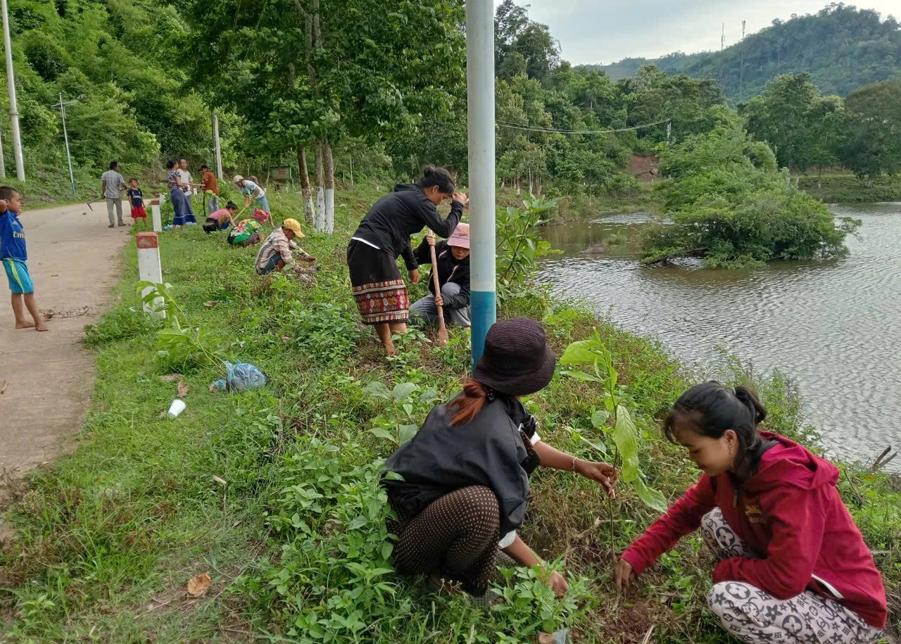 Hội viên phụ nữ xã Thượng Trạch làm vệ sinh, trồng cây bảo vệ môi trường - Ảnh: L.M