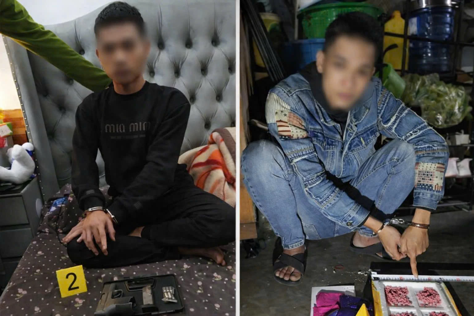 Các đối tượng bị bắt giữ cùng tang vật - Ảnh: T.H