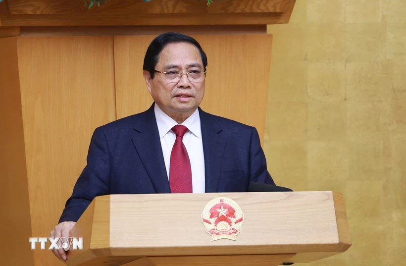 Thủ tướng Phạm Minh Chính chủ trì phiên họp Chính phủ chuyên đề về xây dựng pháp luật tháng 2 năm 2026. (Ảnh: Dương Giang/TTXVN)