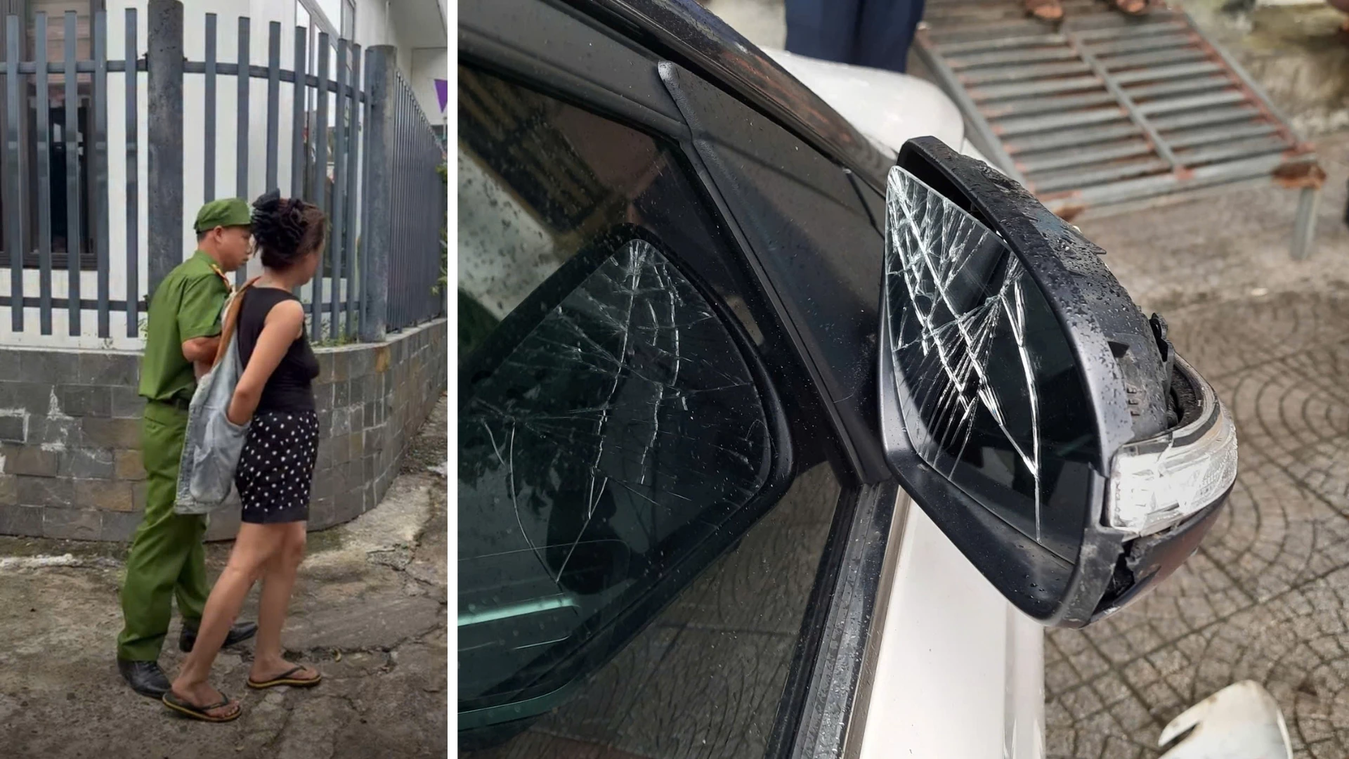 Lực lượng Công an phường Nam Đông Hà khống chế người phụ nữ gây rối - Ảnh: T.N