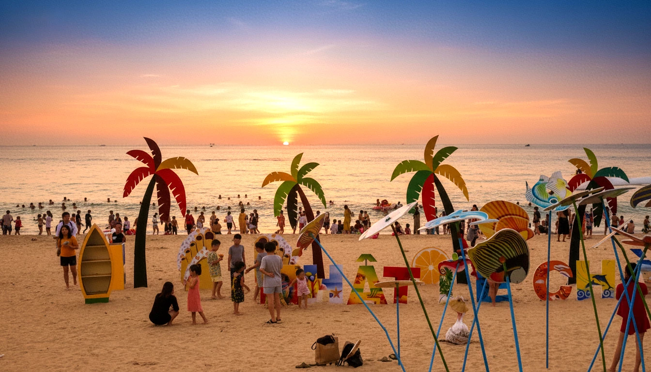 Không gian các bãi biển được trang trí với các các chủ đề, chủ điểm theo mùa - Ảnh: H.Tr