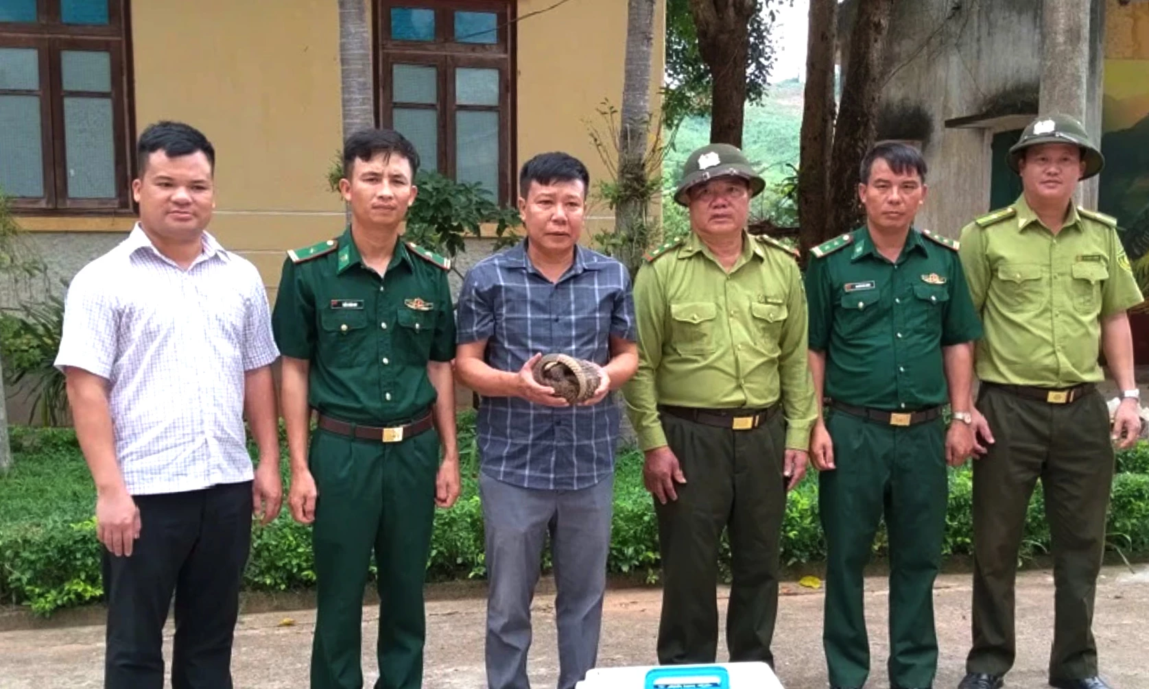 Tiếp nhận cá thể Tê tê java từ xã Thượng Trạch - Ảnh: N.H