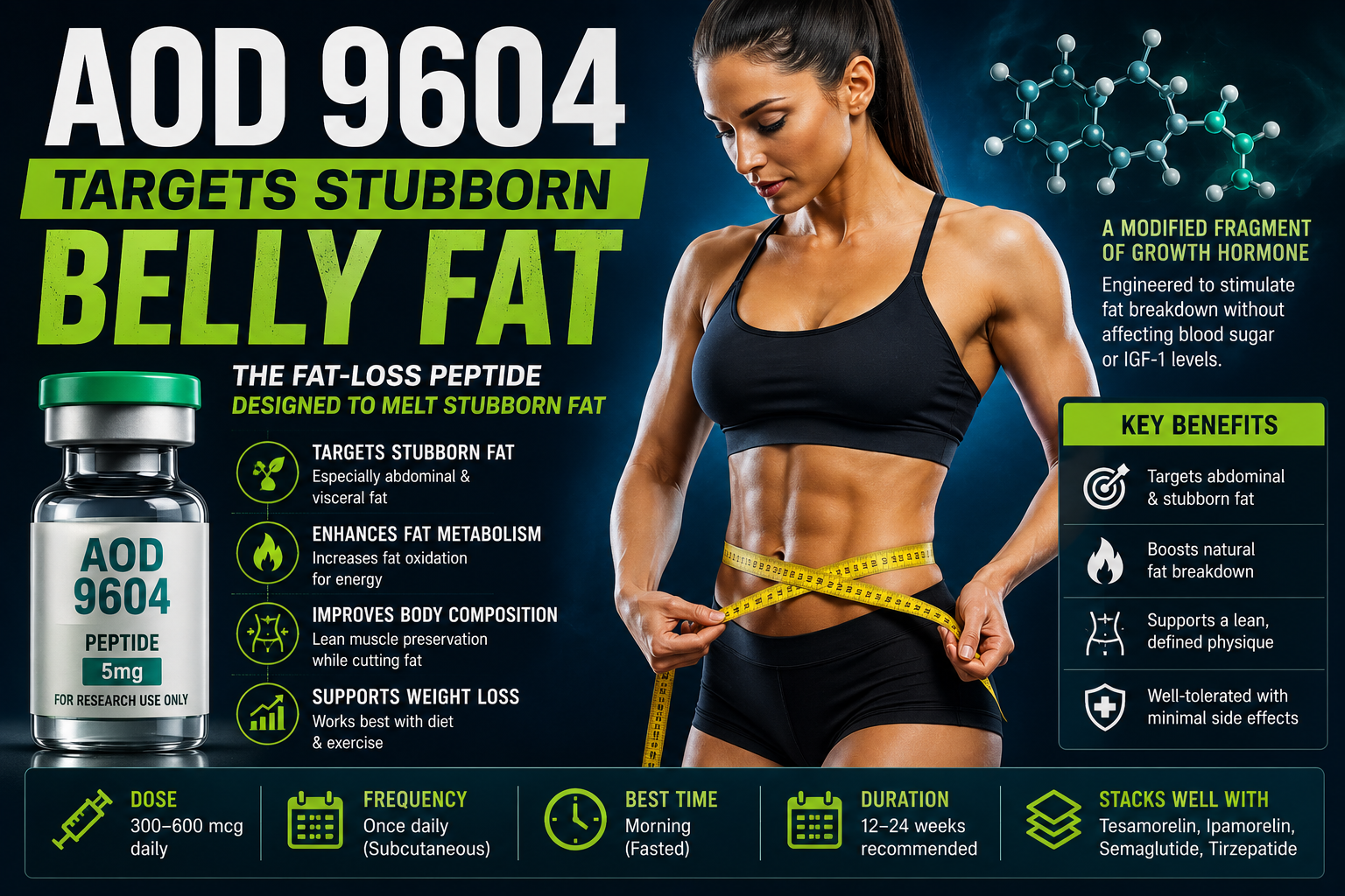 AOD 9604 peptide targeting stubborn belly fat