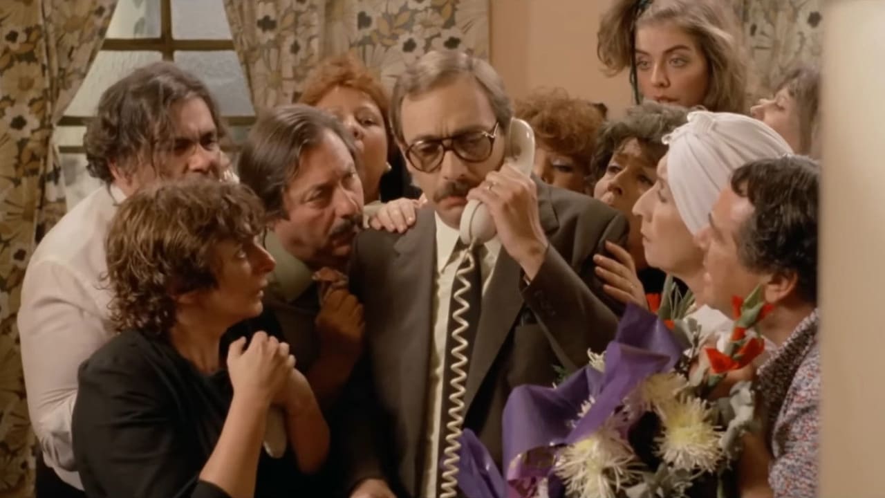 Lidia Catalano, Enrique Pinti, Juan Manuel Tenuta, Luis Brandoni, Betiana Blum, China Zorrilla, Andrea Tenuta, Pina Criscuolo y Julio De Grazia en Esperando la carroza (1985)