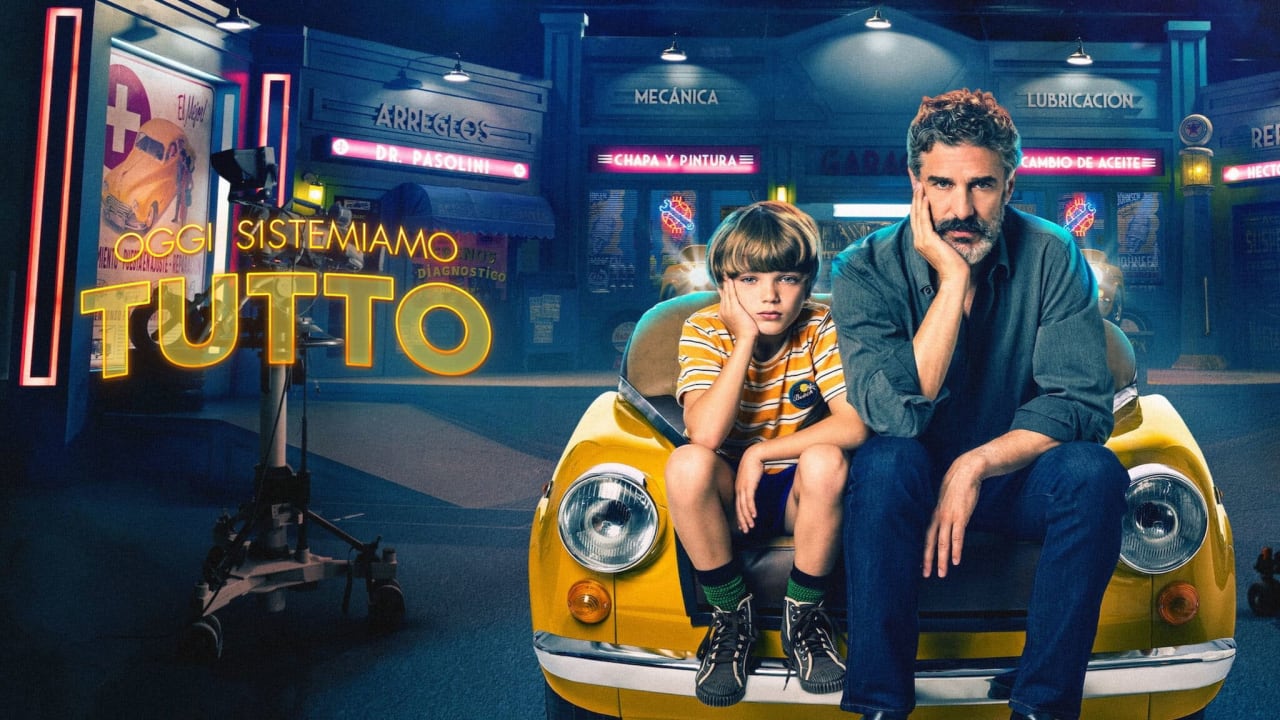 Benjamín Otero y Leonardo Sbaraglia en foto promocional de Hoy se arregla el mundo (2022)