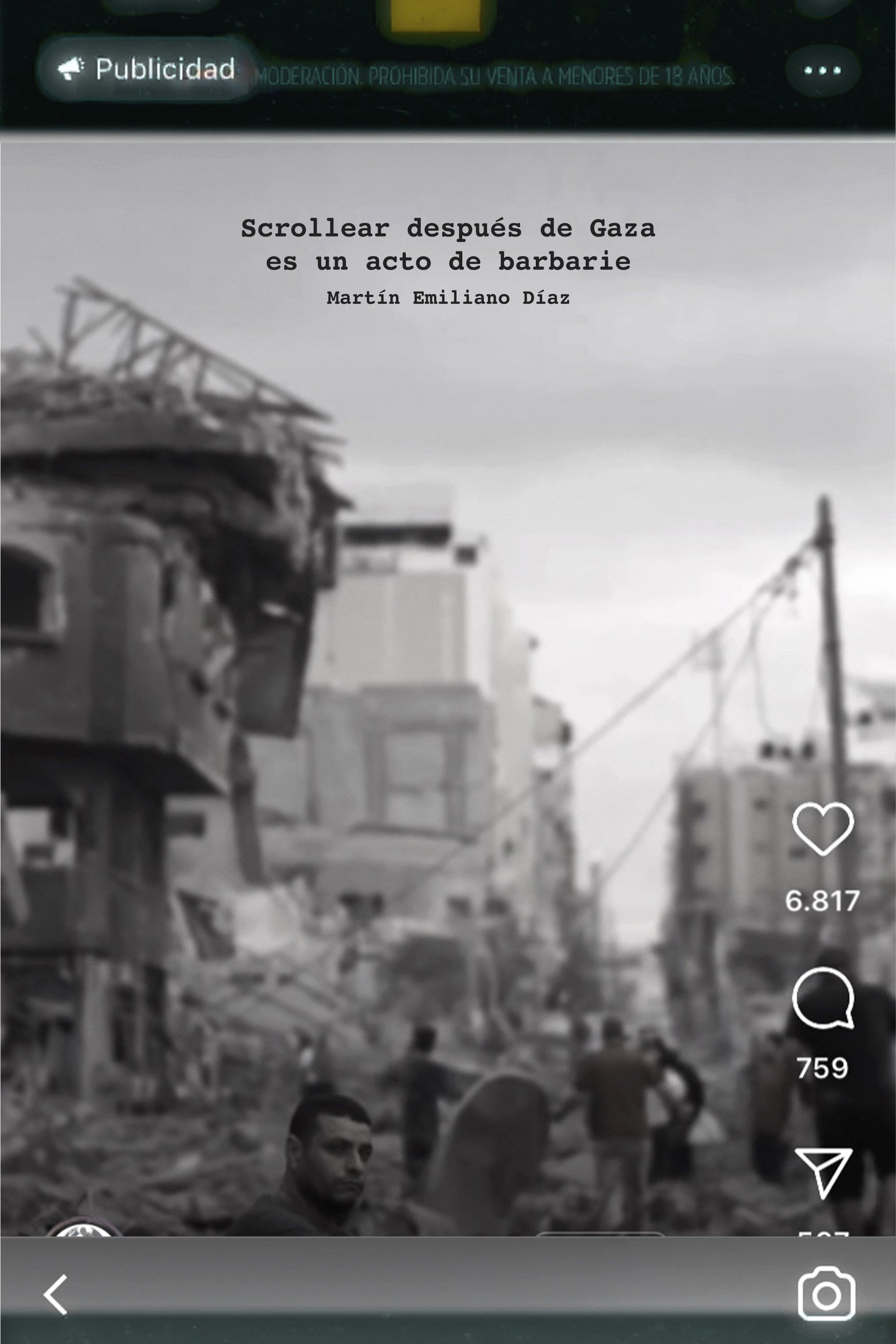 Scrollear después de gaza es un acto de barbarie