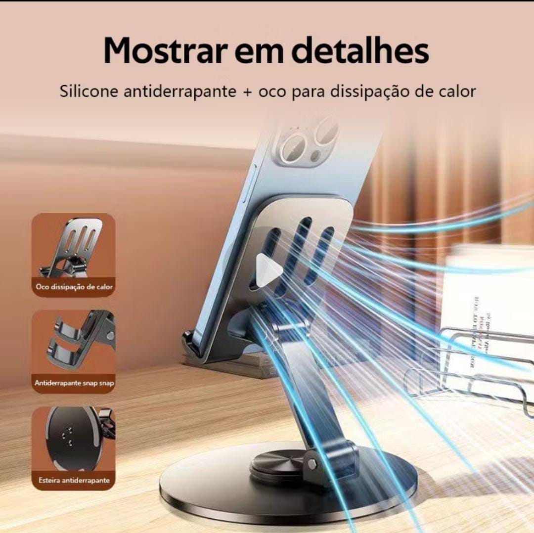 Suporte de Mesa Giratório 360° em Alumínio para Celular e Tablet