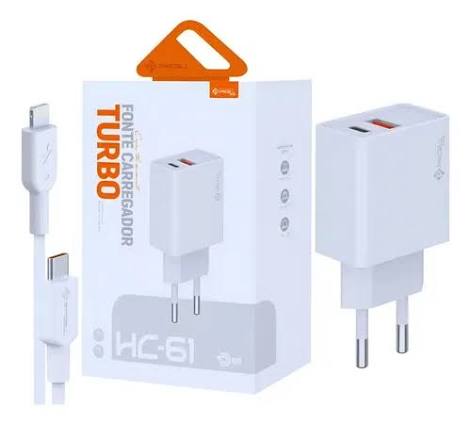 Carregador Pmcell Hc-61 Turbo  Duplo Cor Branco ( Usb Lightning, tipo C, V8)