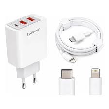 Carregador Pmcell Hc-61 Turbo  Duplo Cor Branco ( Usb Lightning, tipo C, V8)