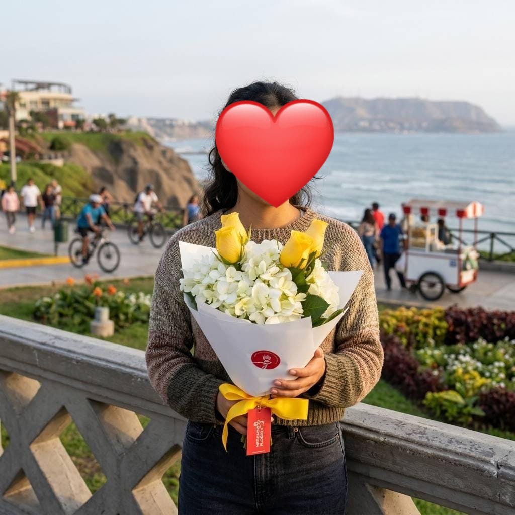Ramo con hortensia y rosas amarillas