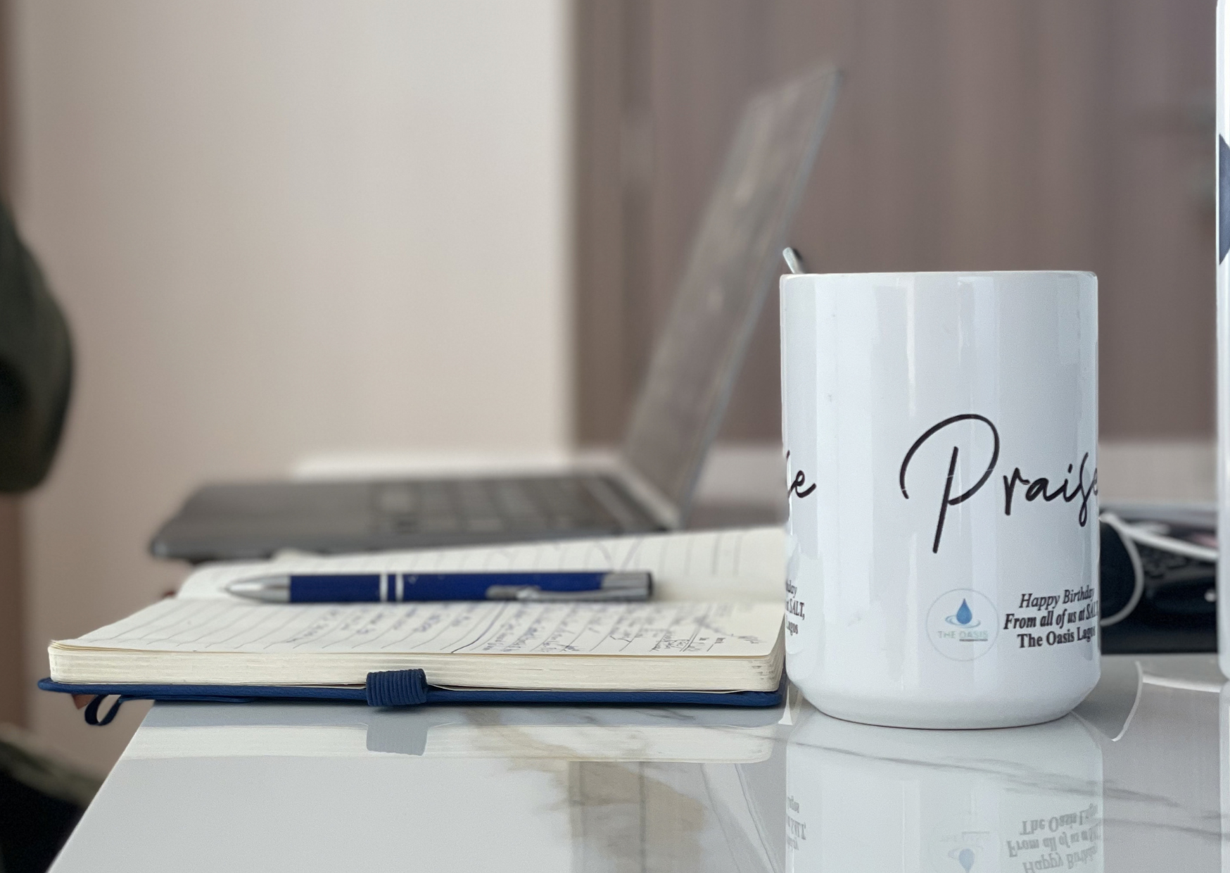 Coffee and laptop workstation