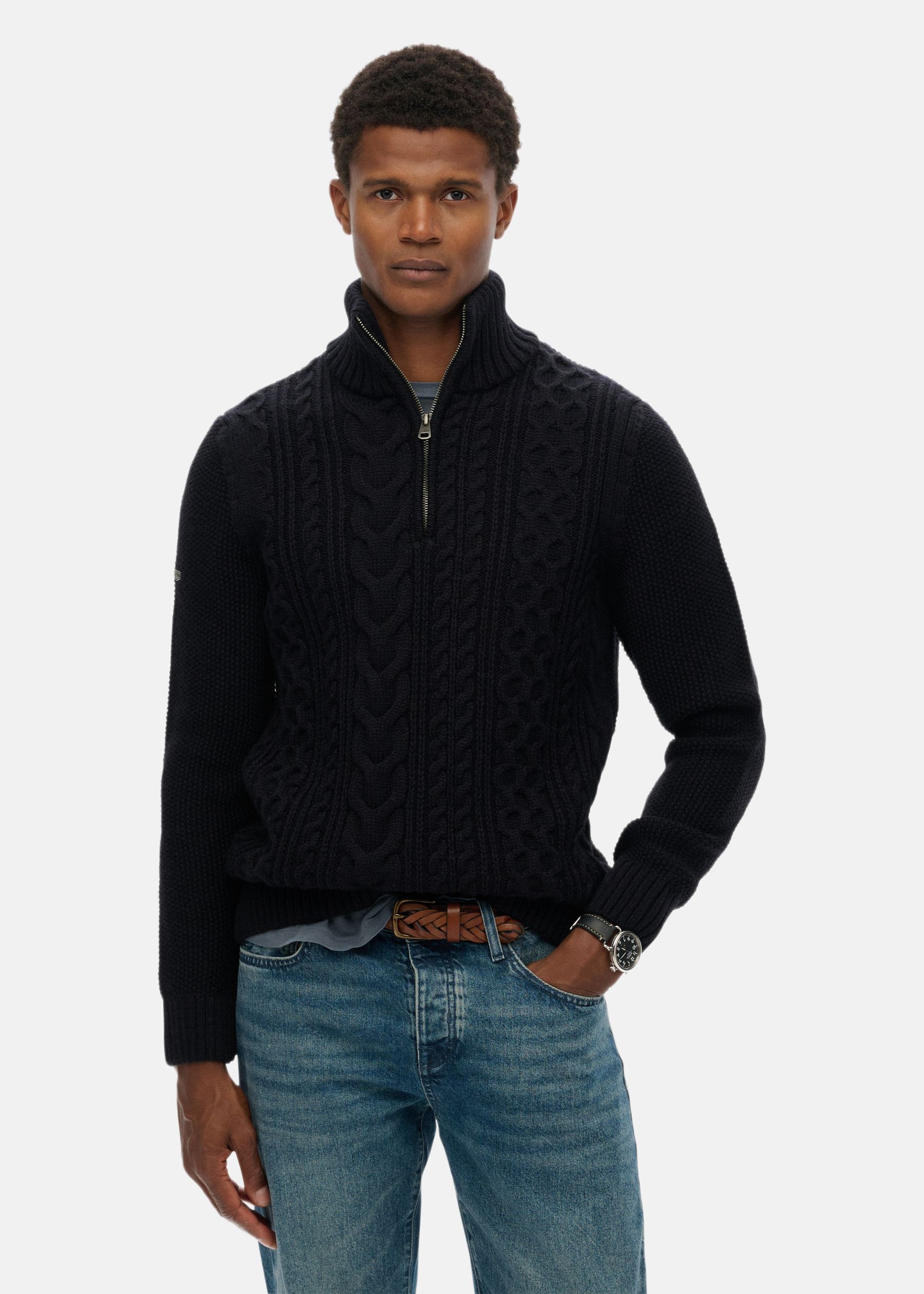 JACOB CABLE KNIT HALF ZIP