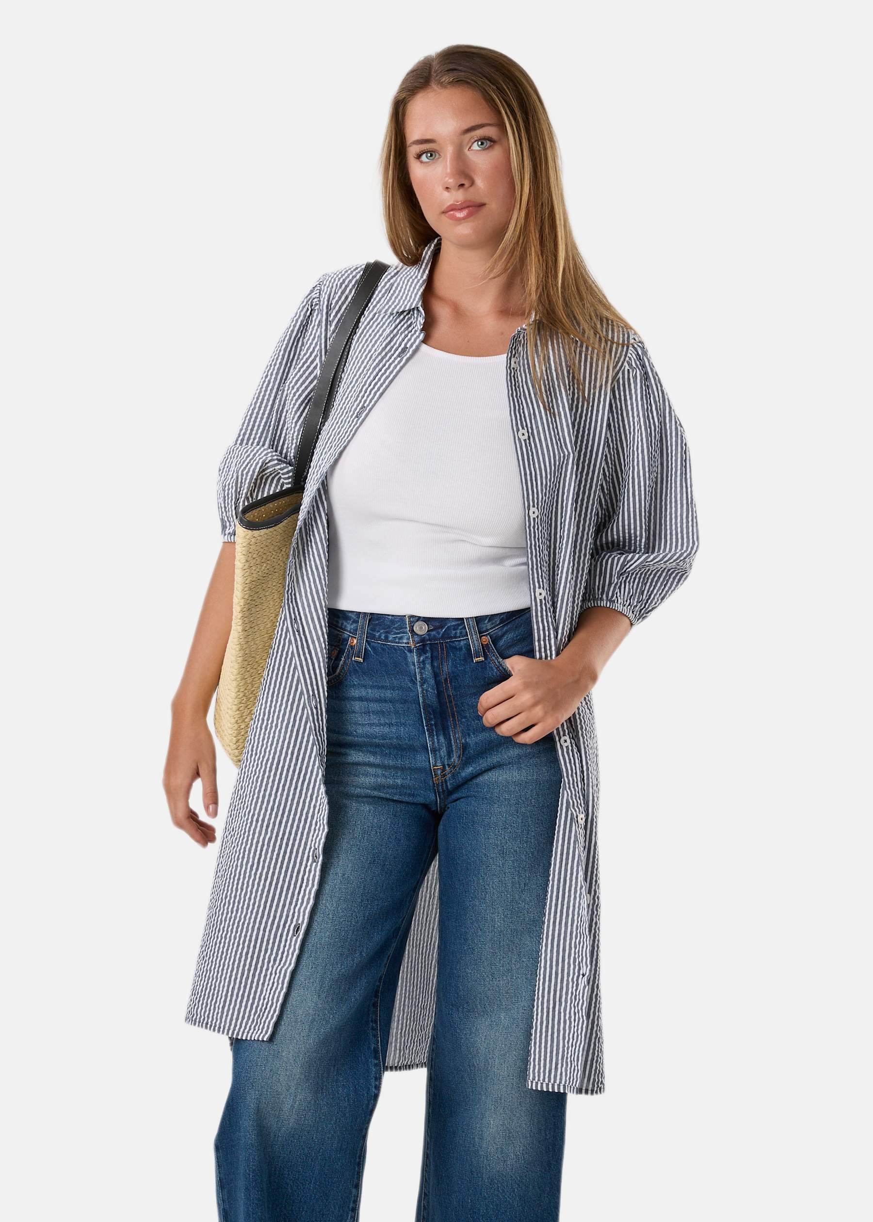 Marina Seersucker Oversized Shirt W