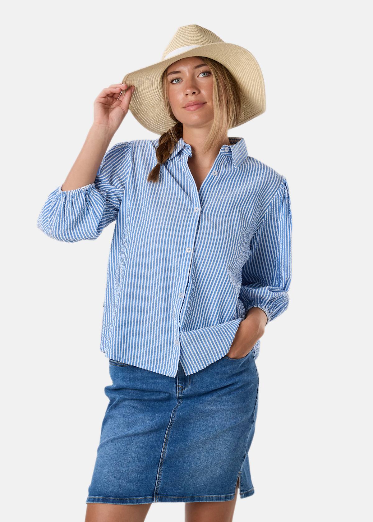 Marina Seersucker Blouse W |  - sv-se - dam - klader - toppar-linnen - blus - kortarmade-blusar | Padelspecialisterna