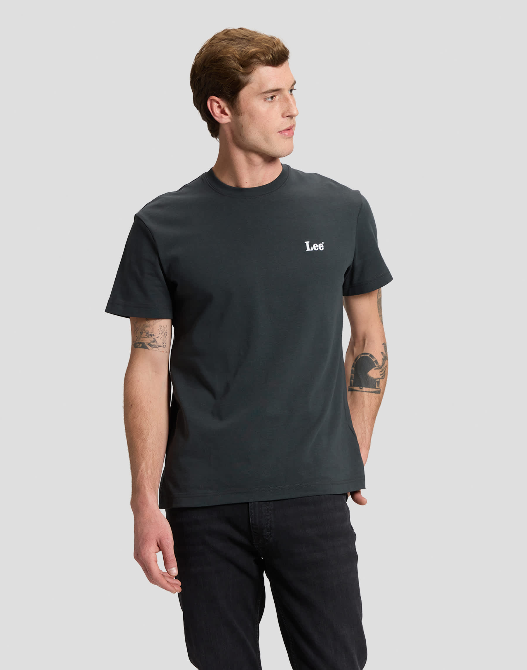 Lee SS_SMALL_LOGO_TEE WASHED_BLACK t-shirts herr