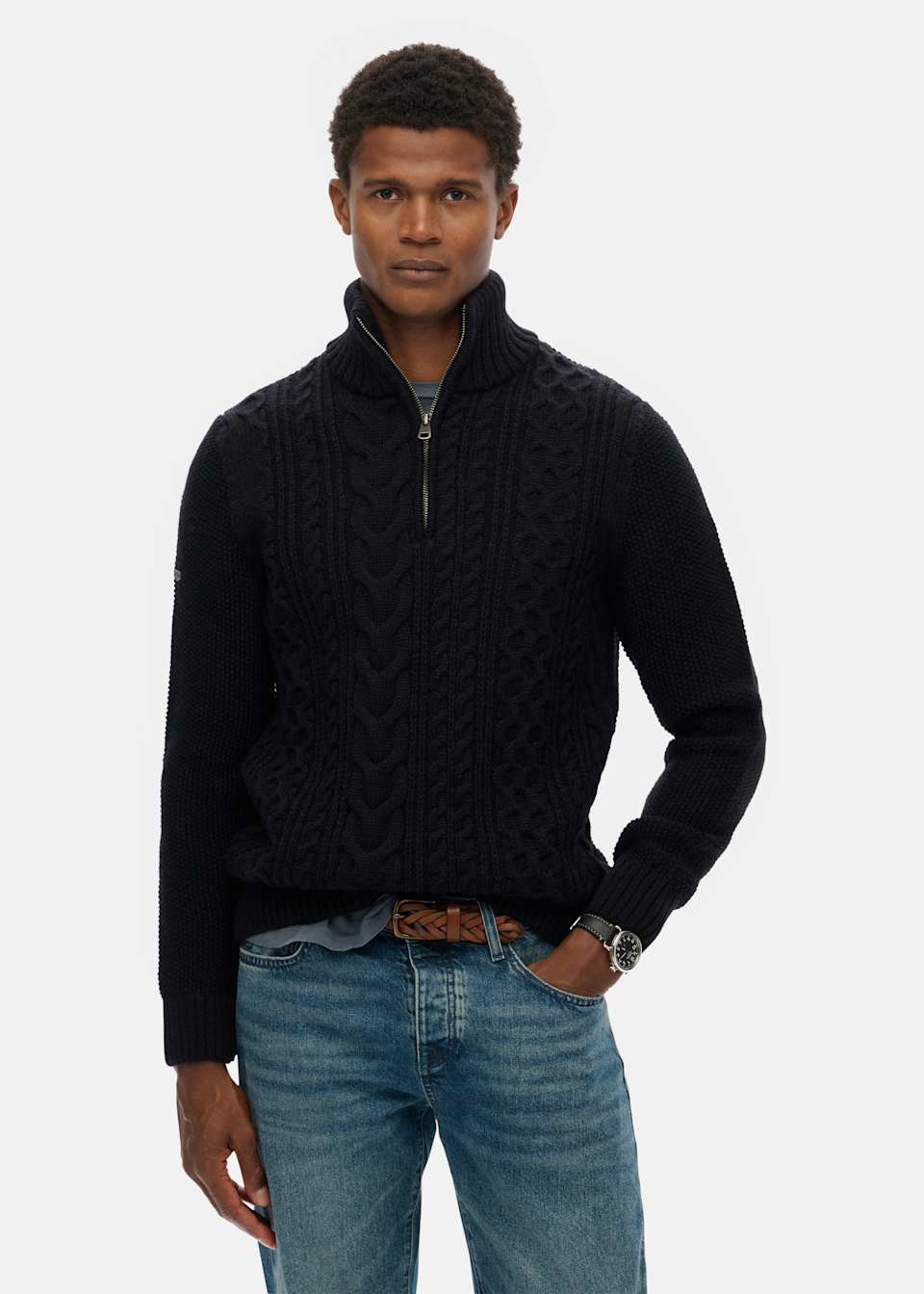 JACOB CABLE KNIT HALF ZIP