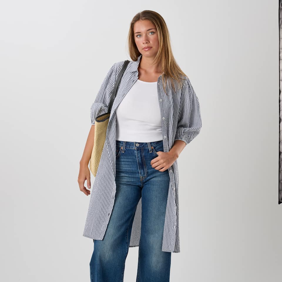 Marina Seersucker Oversized Shirt W