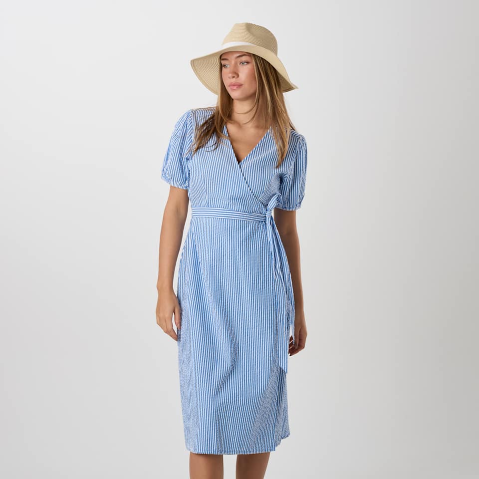 Marina Seersucker Wrap Dress W