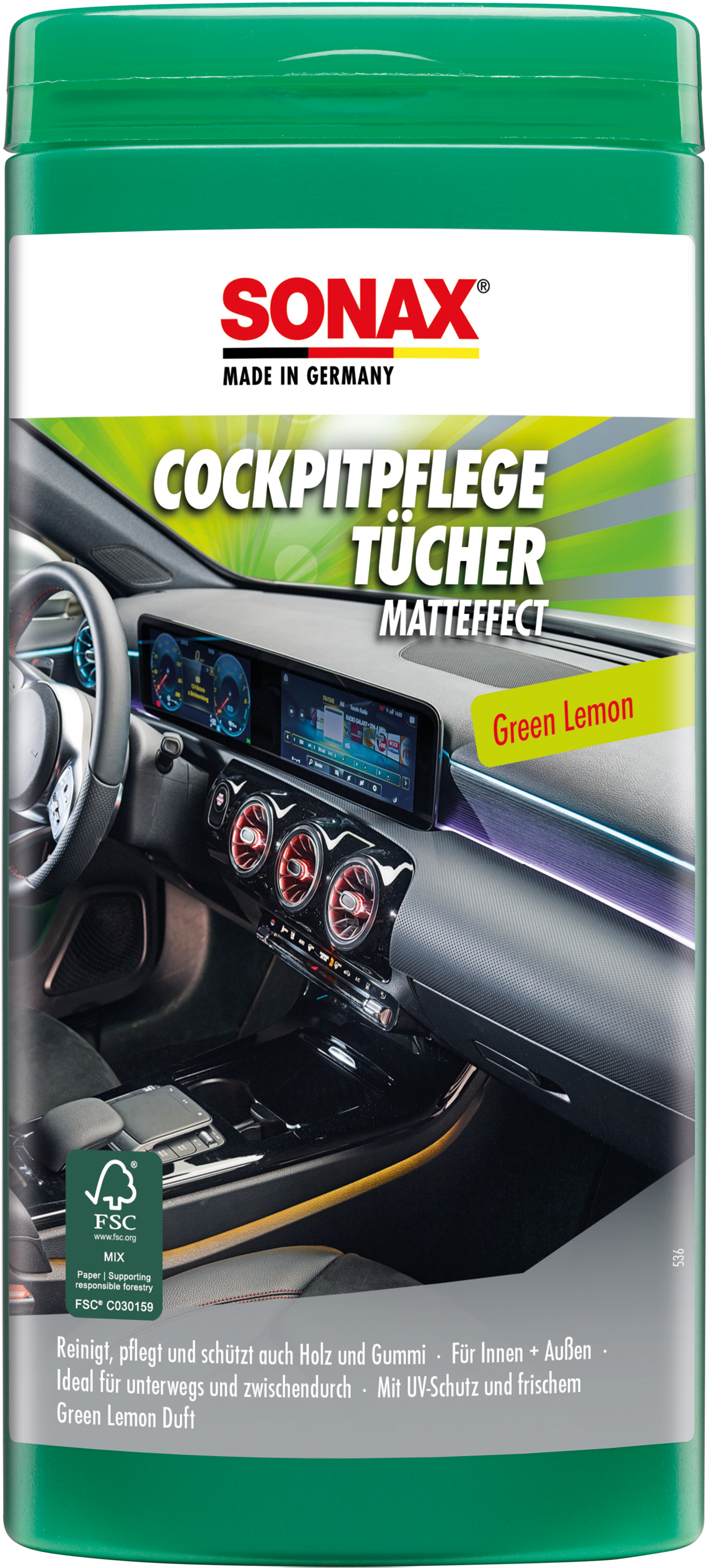 CockpitPflegeTücher Matteffect Green Lemon Box, 25 Stück