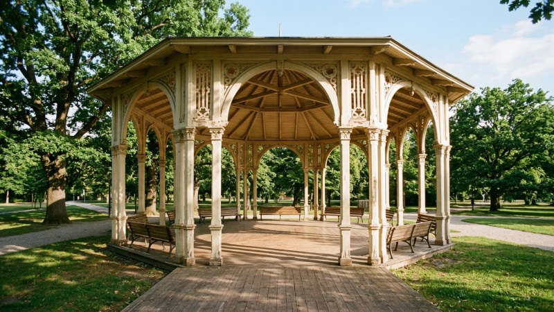 Das historische Pavillon-Ambiente im Sommerlicht erinnert an die glamouröse Kulisse, die dich bei einer perfekt geplanten Ballnacht erwartet.