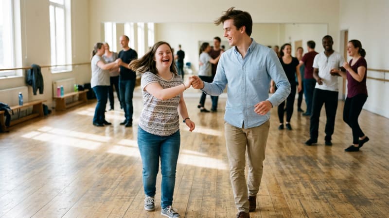 In the bright dance studio, it is not the perfect turn that counts, but the shared joy of movement.