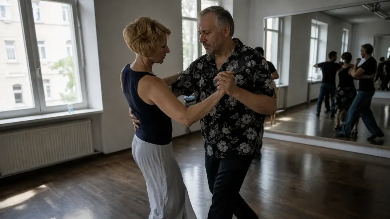 Aufrechte Haltung und die richtige Distanz zueinander verhindern, dass die Partner sich beim Discofox gegenseitig auf die Füße treten.