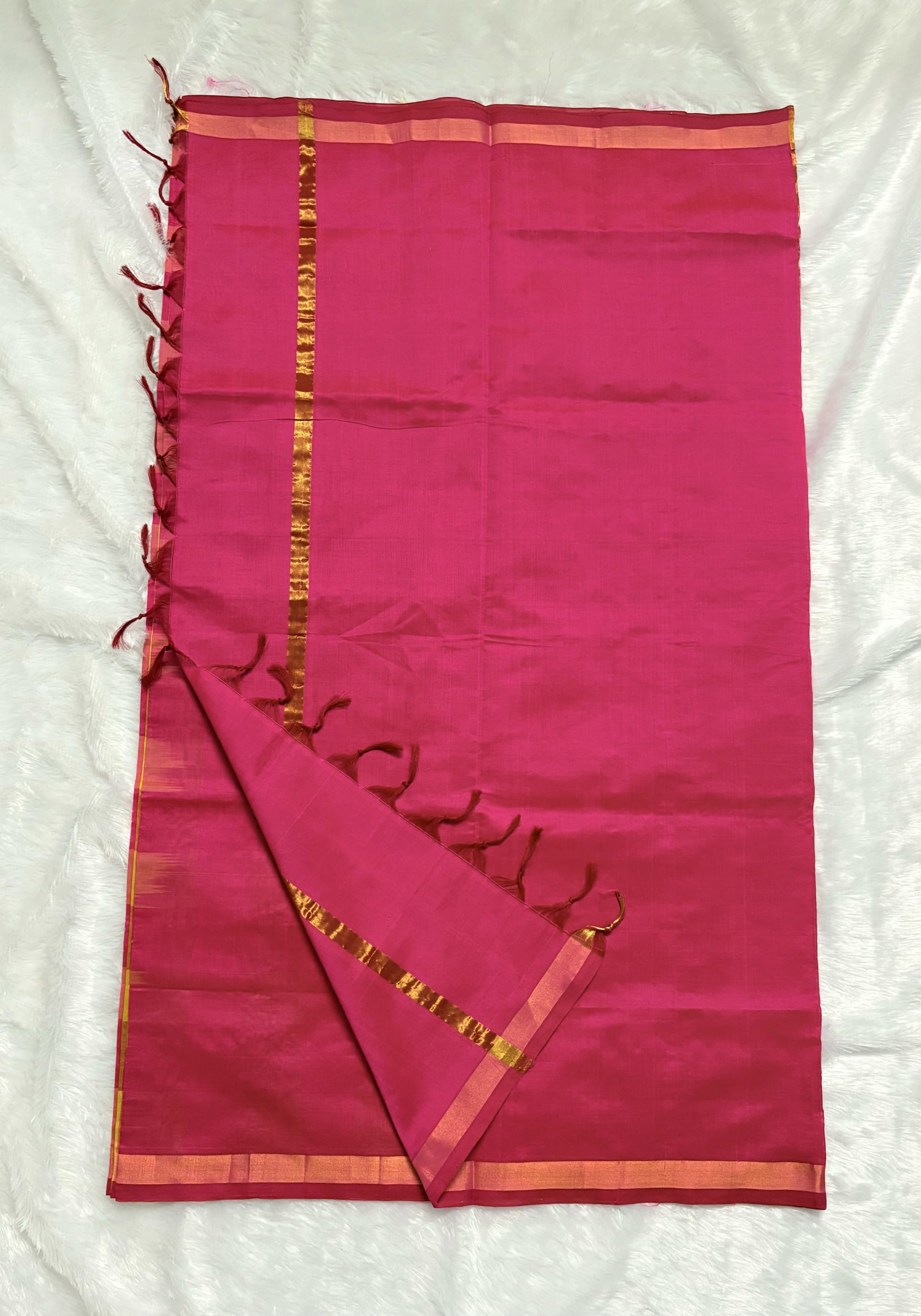 Paturu Pattu Saree - Pink and olive green — Pink/Peach Chanderi Cotton Silk saree