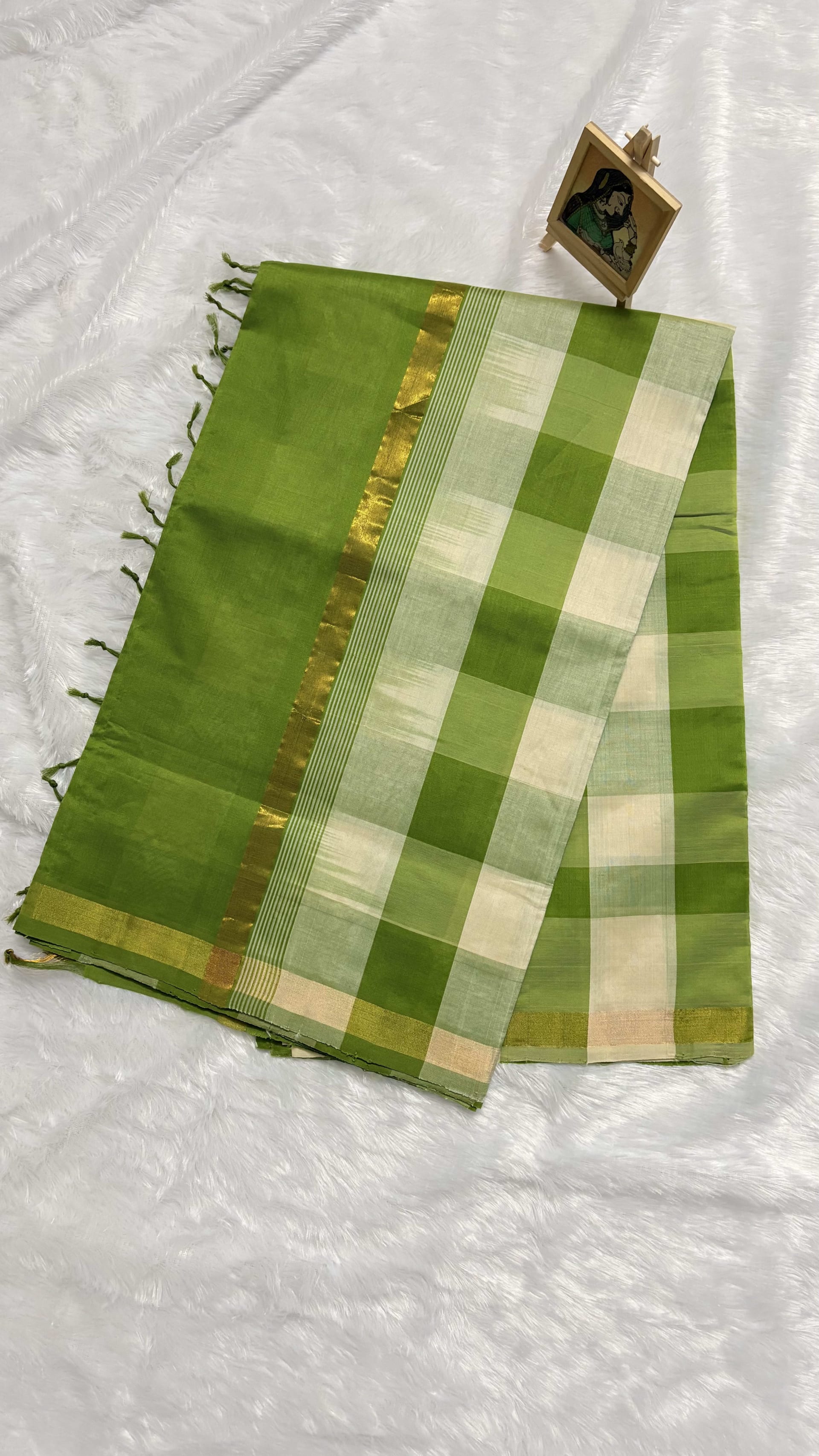 Paturu Pattu Saree - Green and white — Green Chanderi Cotton Silk saree