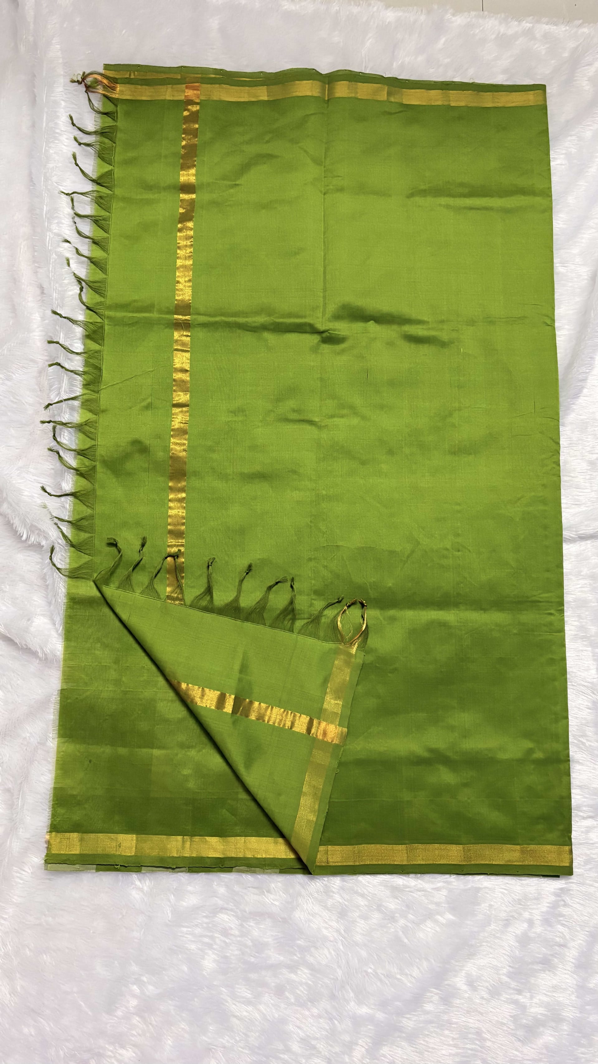 Paturu Pattu Saree - Green and white — Green Chanderi Cotton Silk saree