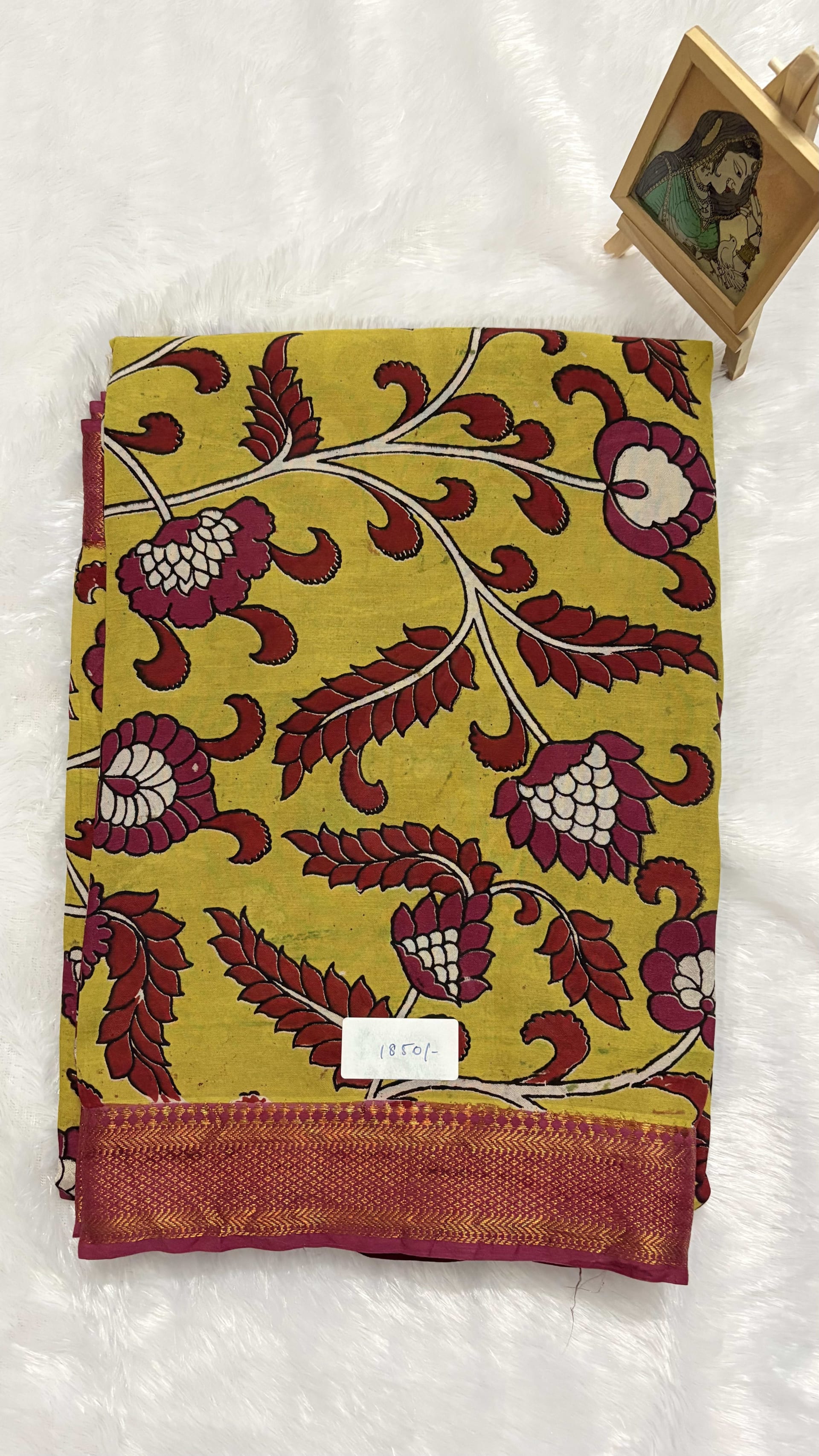 Chennur silk with Nizam Border - Mustard Floral — Yellow Kalamkari Cotton Silk saree