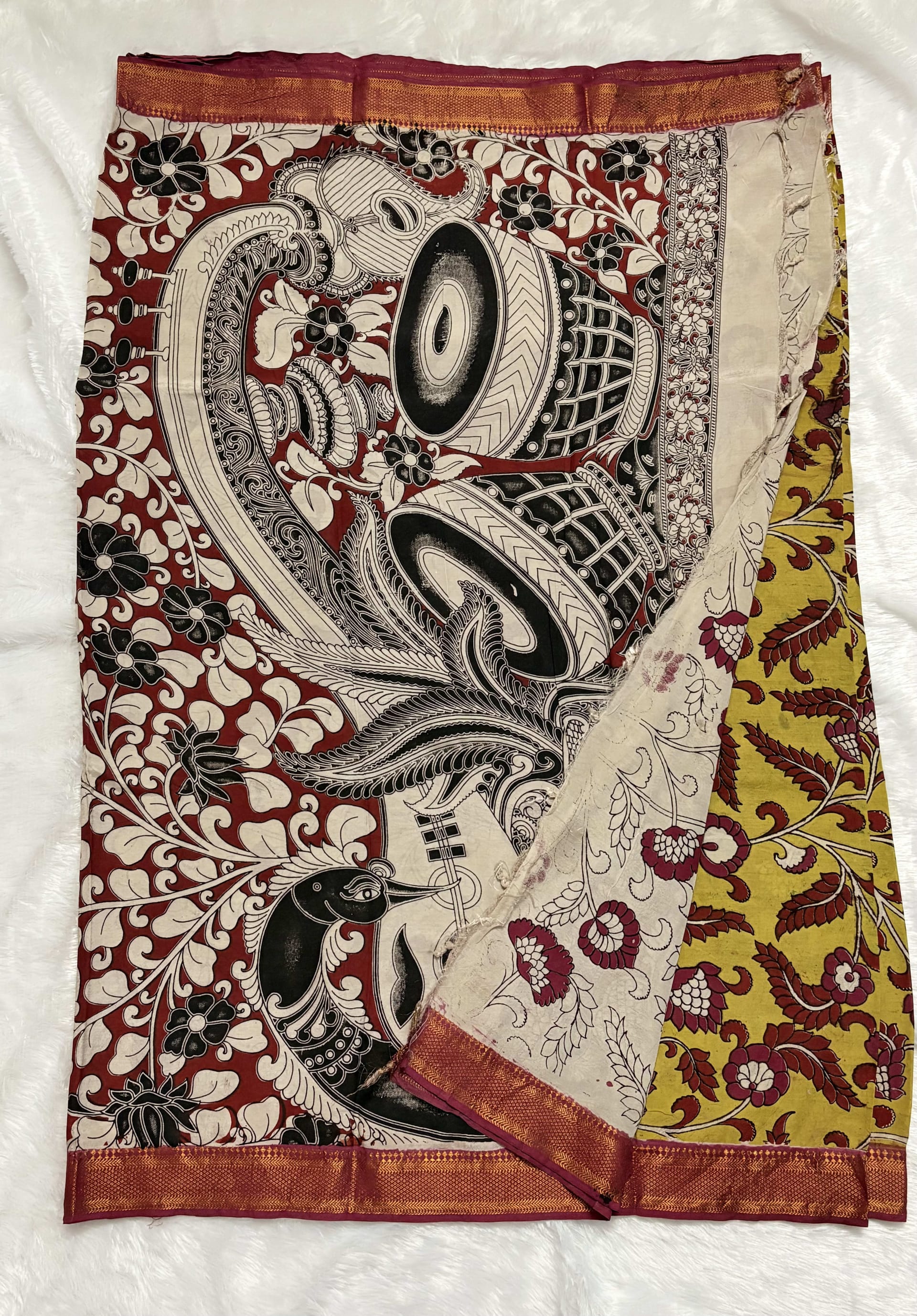 Chennur silk with Nizam Border - Mustard Floral — Yellow Kalamkari Cotton Silk saree