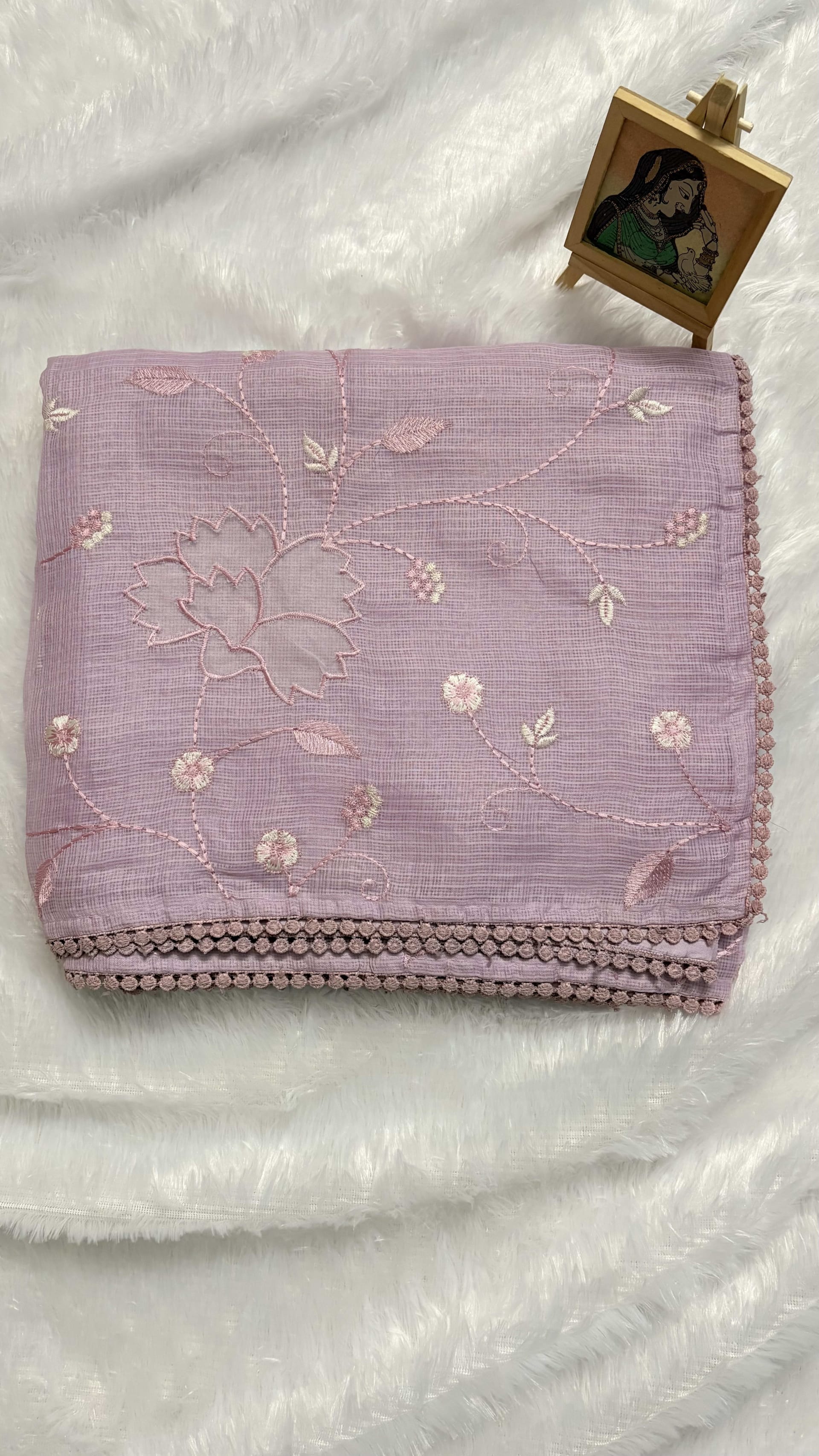 Semi Kota Sarees With Applique Work - Lavender — Purple/Lavender Chanderi Kota saree