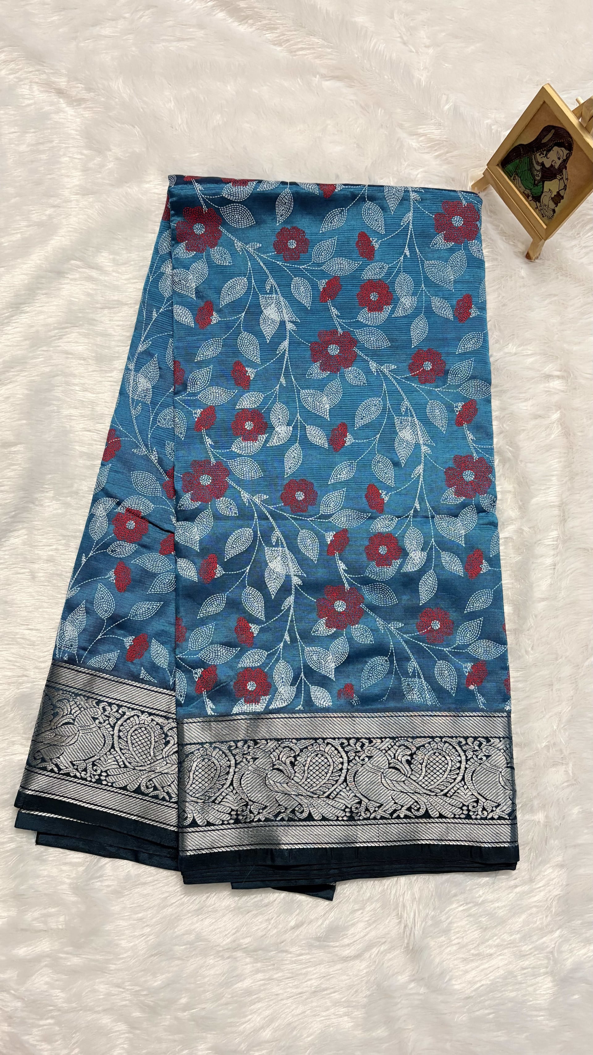Mangalagiri Pattu Sarees - Teal Blue — Blue Mangalagiri Silk saree