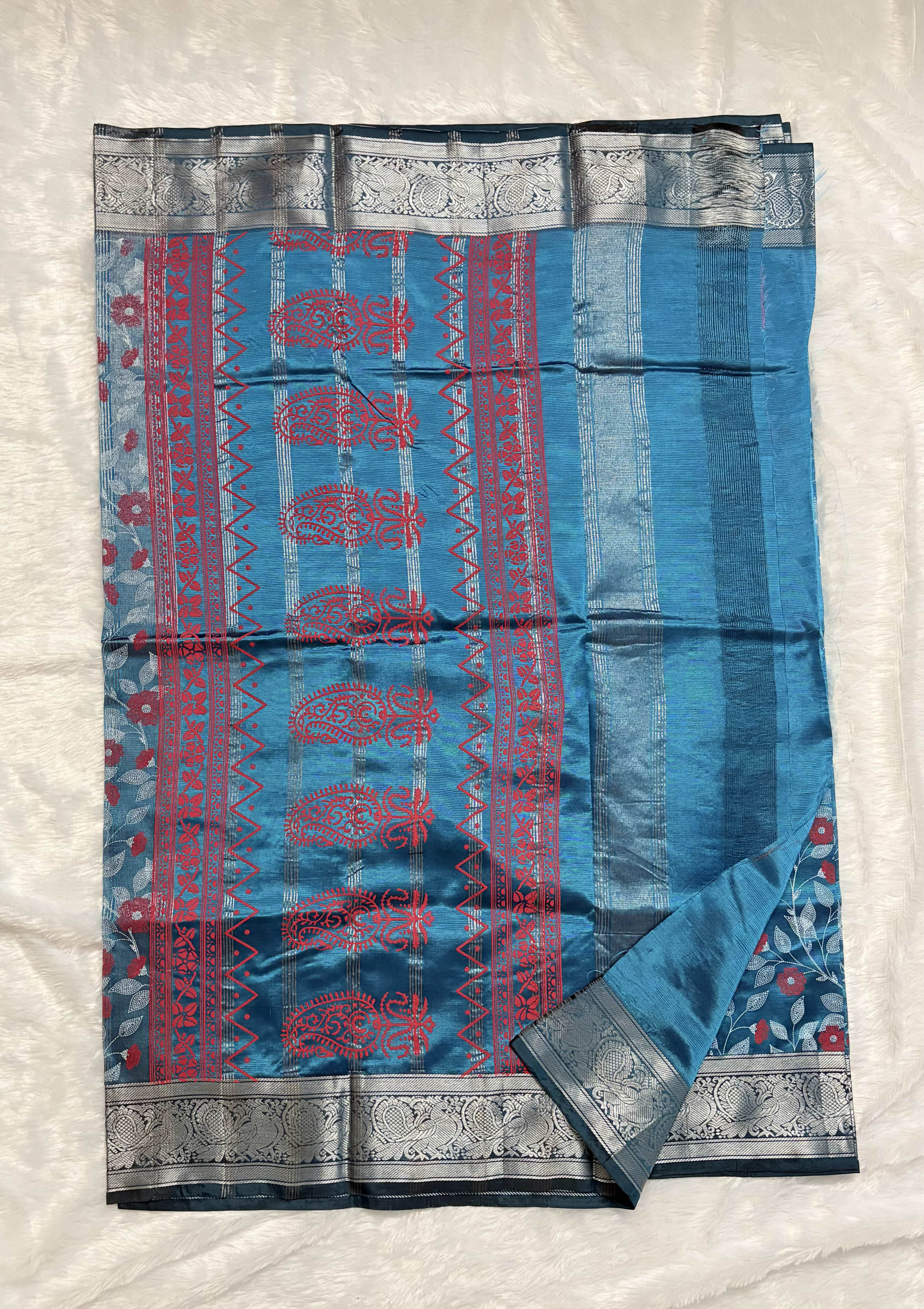 Mangalagiri Pattu Sarees - Teal Blue — Blue Mangalagiri Silk saree