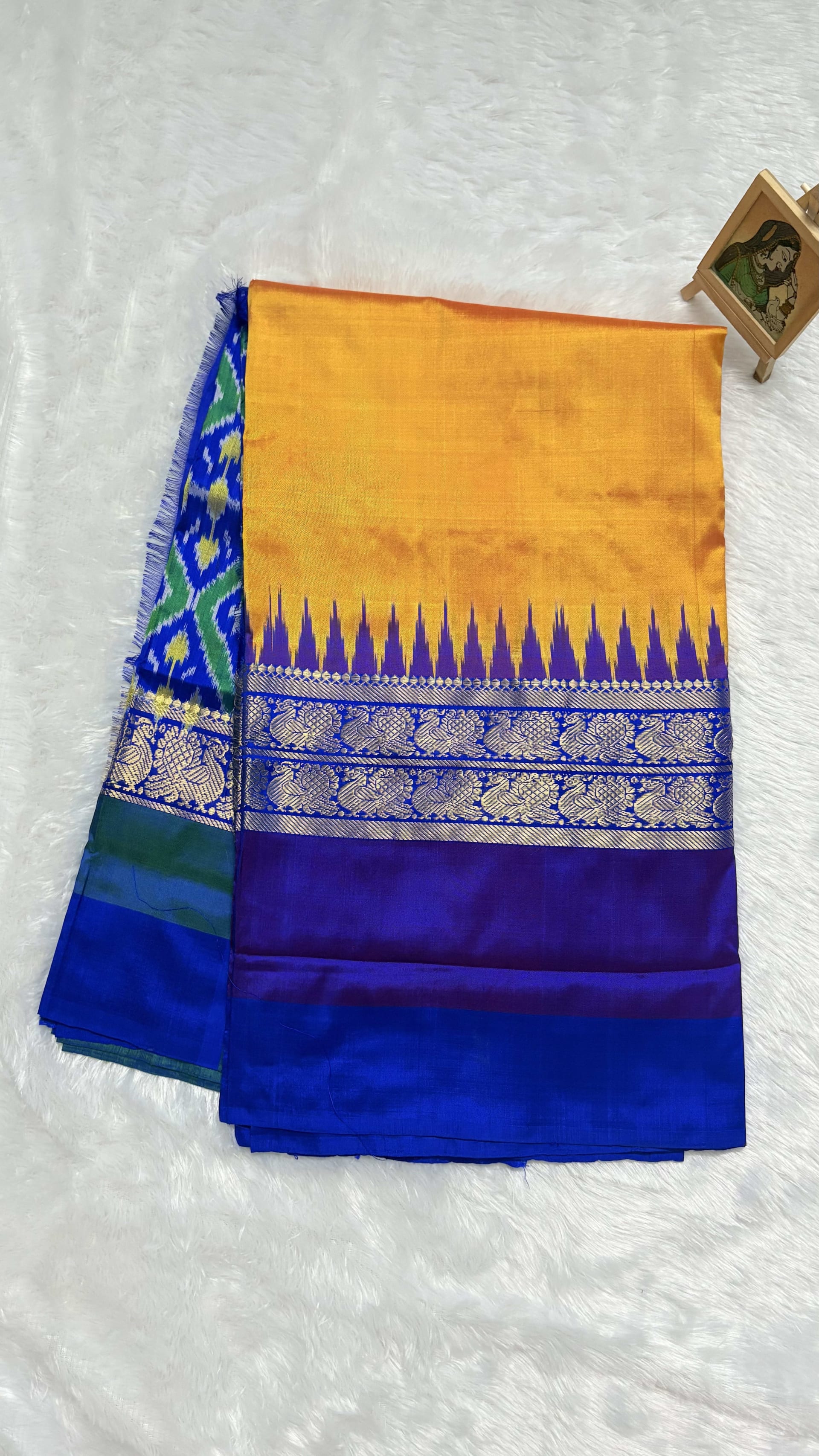 Pure Ikkat Silk Saree with ganga jamuna border Mustard — Yellow Pochampally/Ikat Silk saree