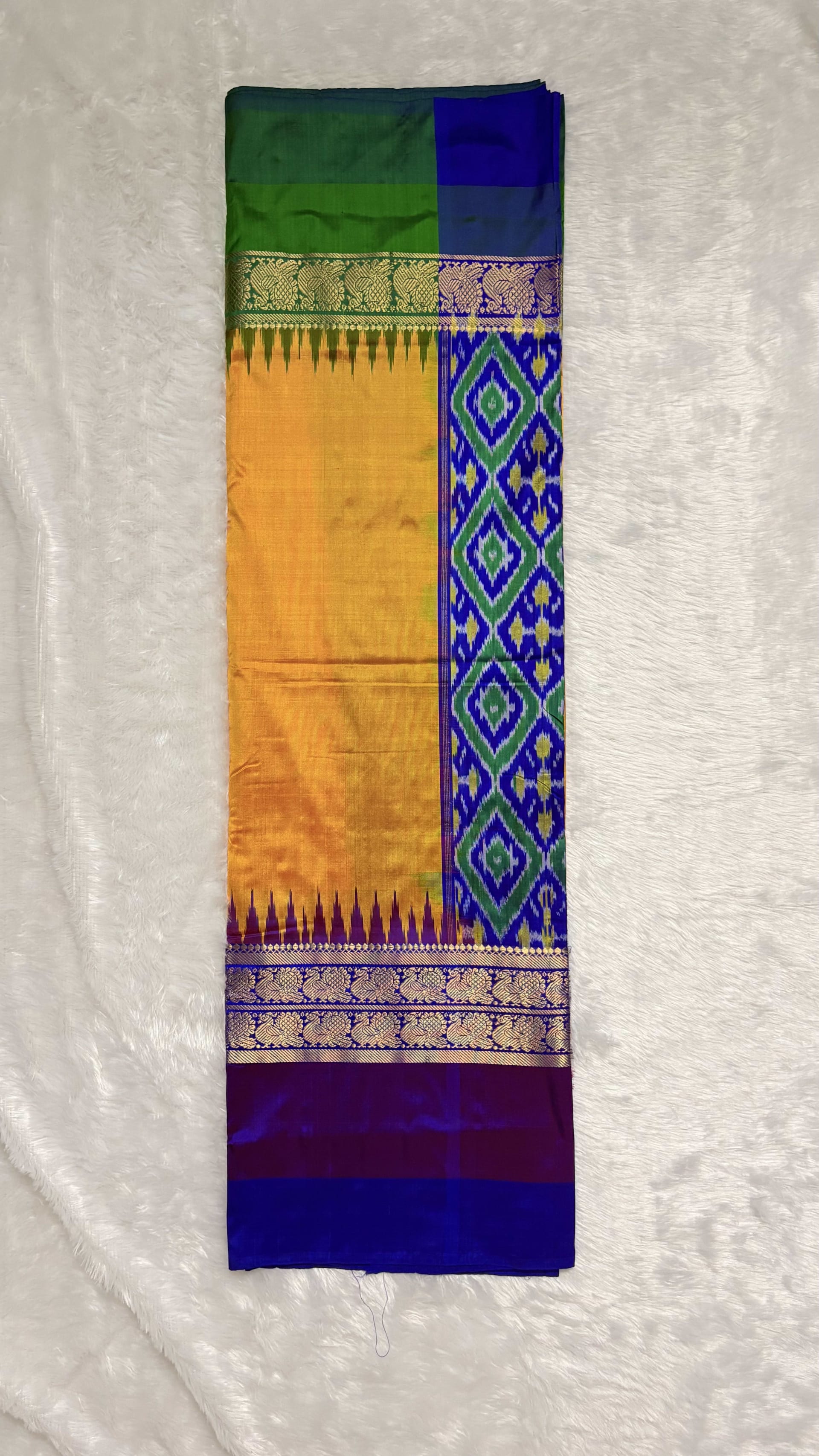 Pure Ikkat Silk Saree with ganga jamuna border Mustard — Yellow Pochampally/Ikat Silk saree