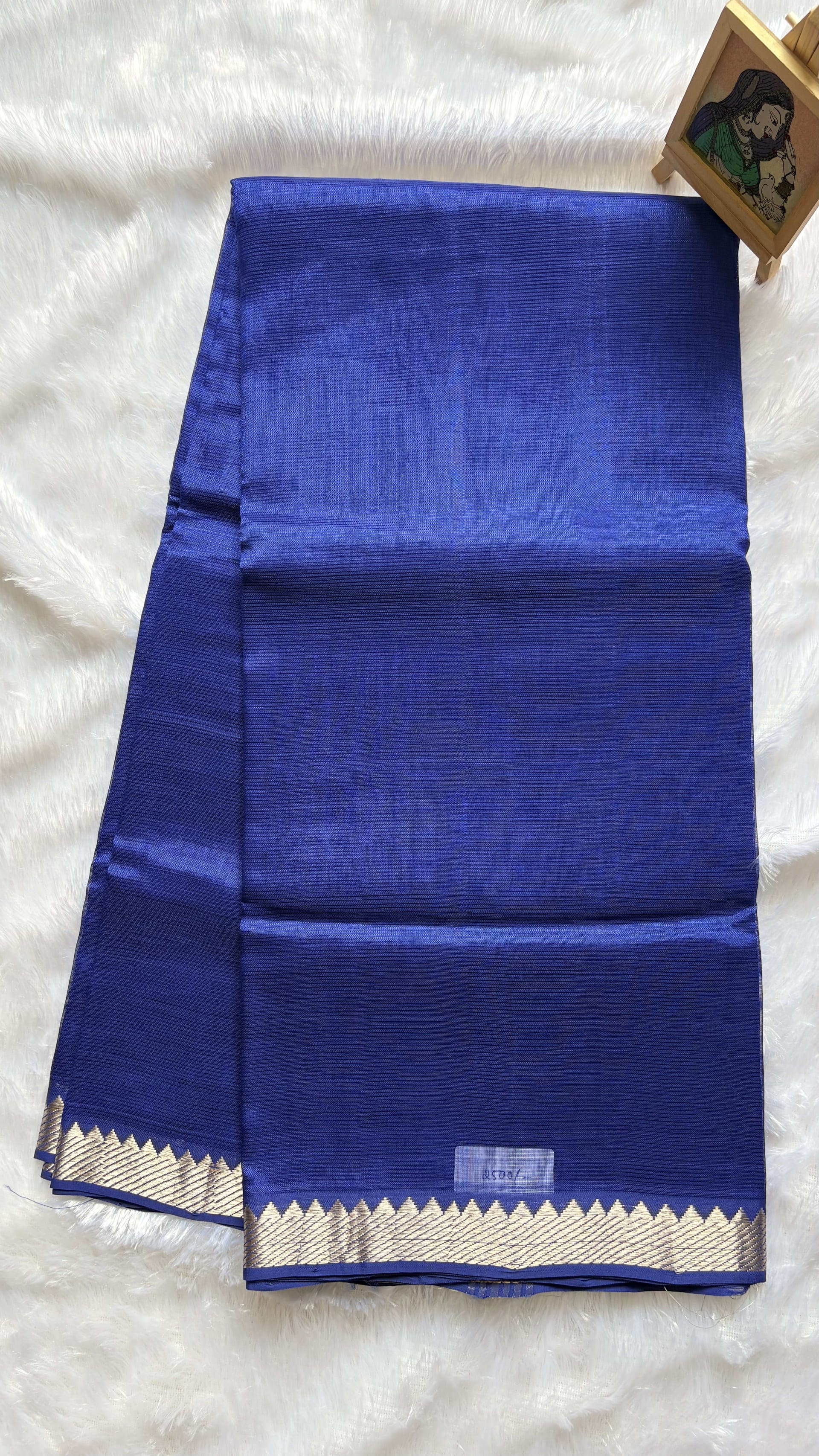 Mangalagiri Pattu Sarees 50mm border Blue — Blue Mangalagiri Silk saree