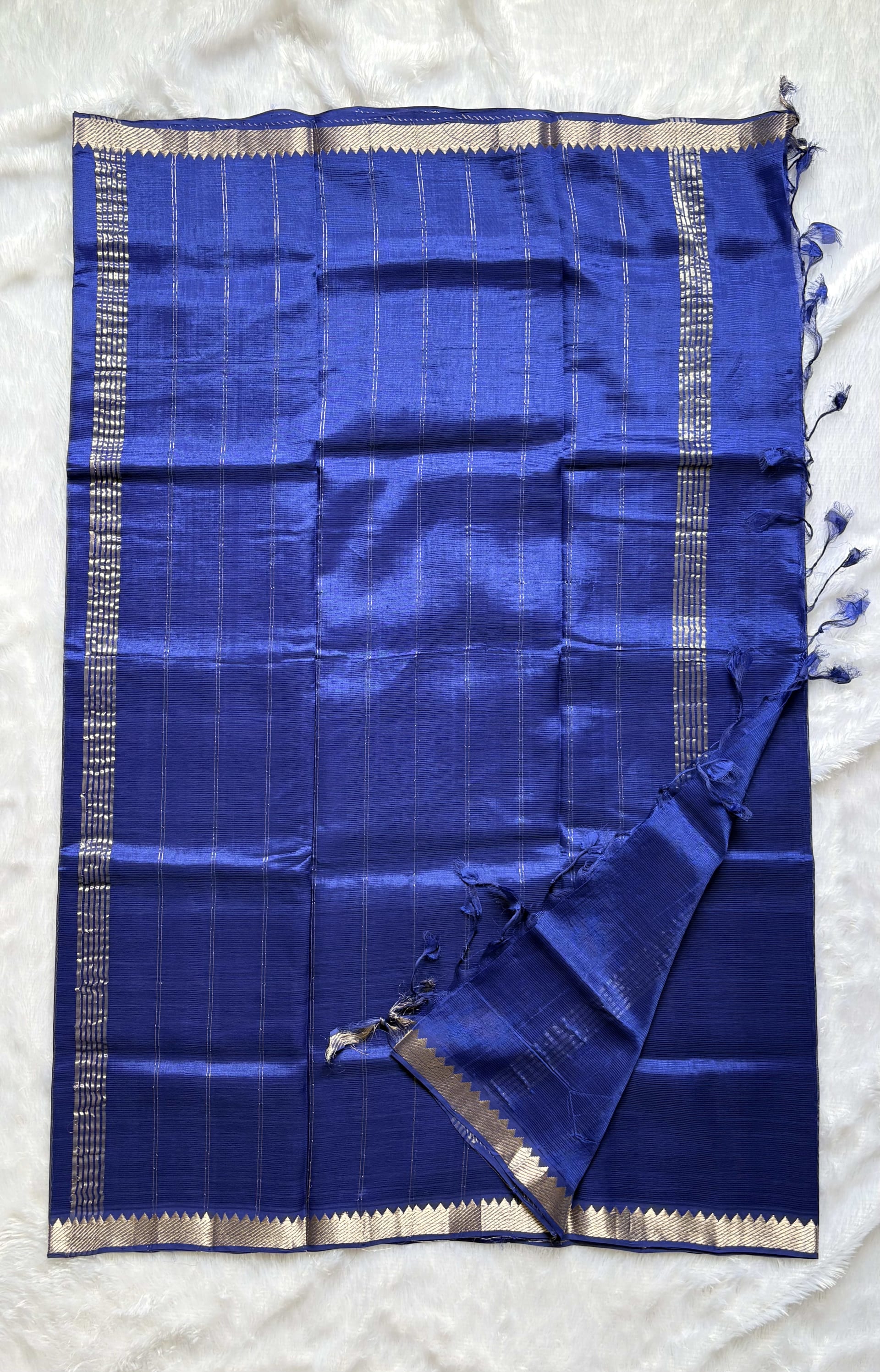 Mangalagiri Pattu Sarees 50mm border Blue — Blue Mangalagiri Silk saree